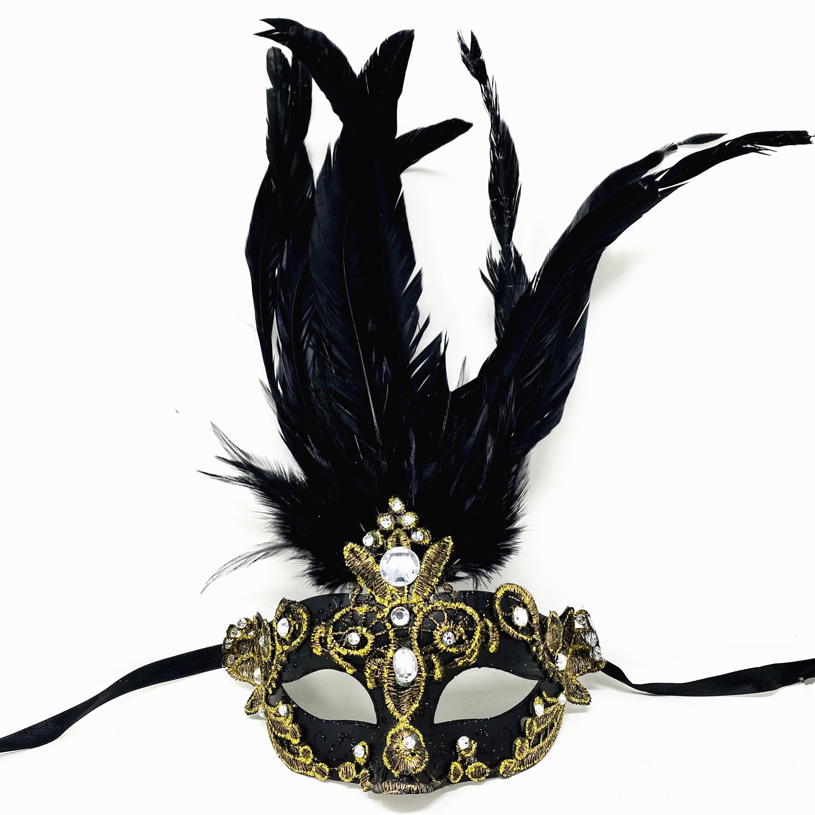 Women Costume Venetian Feather Masquerade Mask For Mardi Gras Party, Halloween