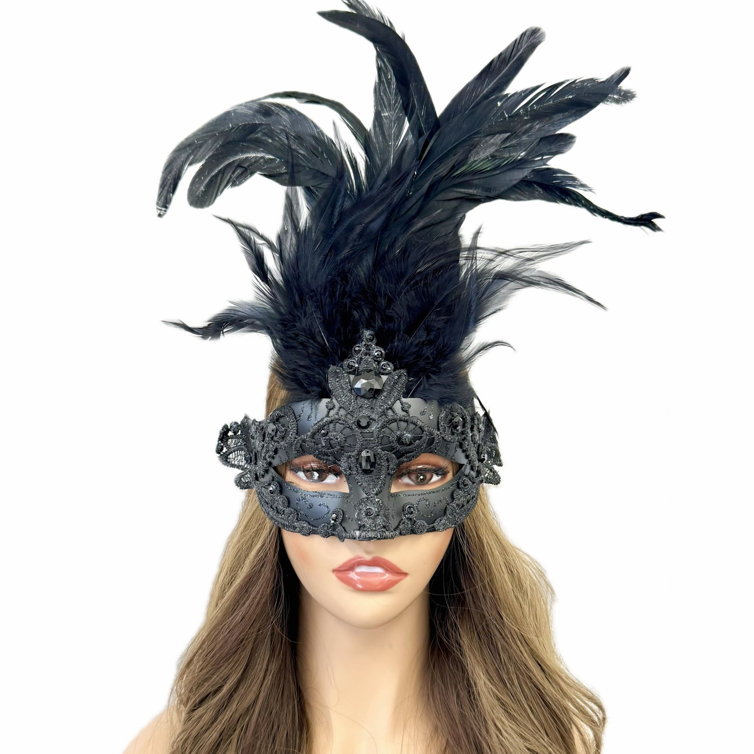 Black Women Masquerade Mask Costume Venetian Feather Masks For Mardi Gras Party, Halloween