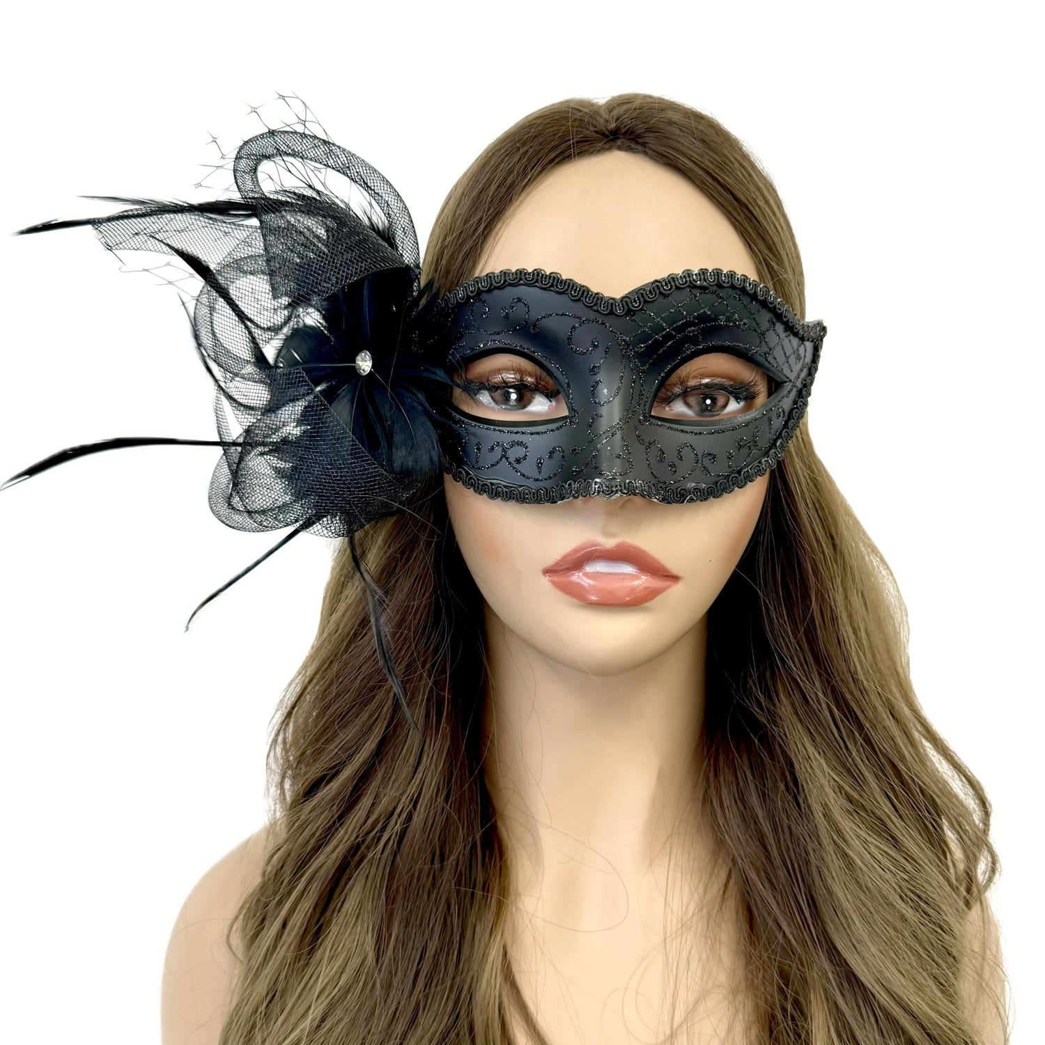 Black Women Masquerade Mask Costume Venetian Feather Masks For Mardi Gras Party, Halloween