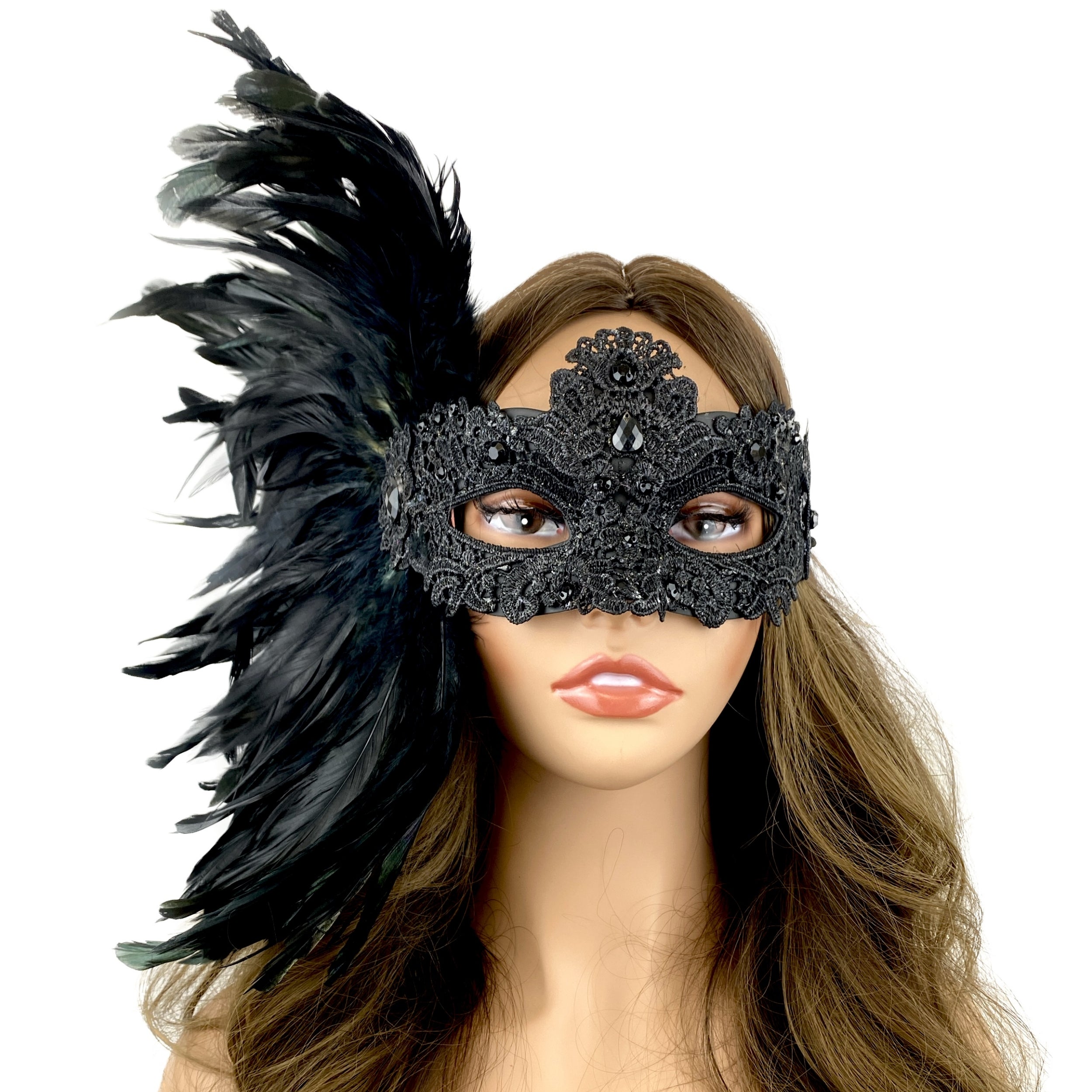 Black Women Masquerade Mask Costume Venetian Feather Masks For Mardi Gras Party, Halloween