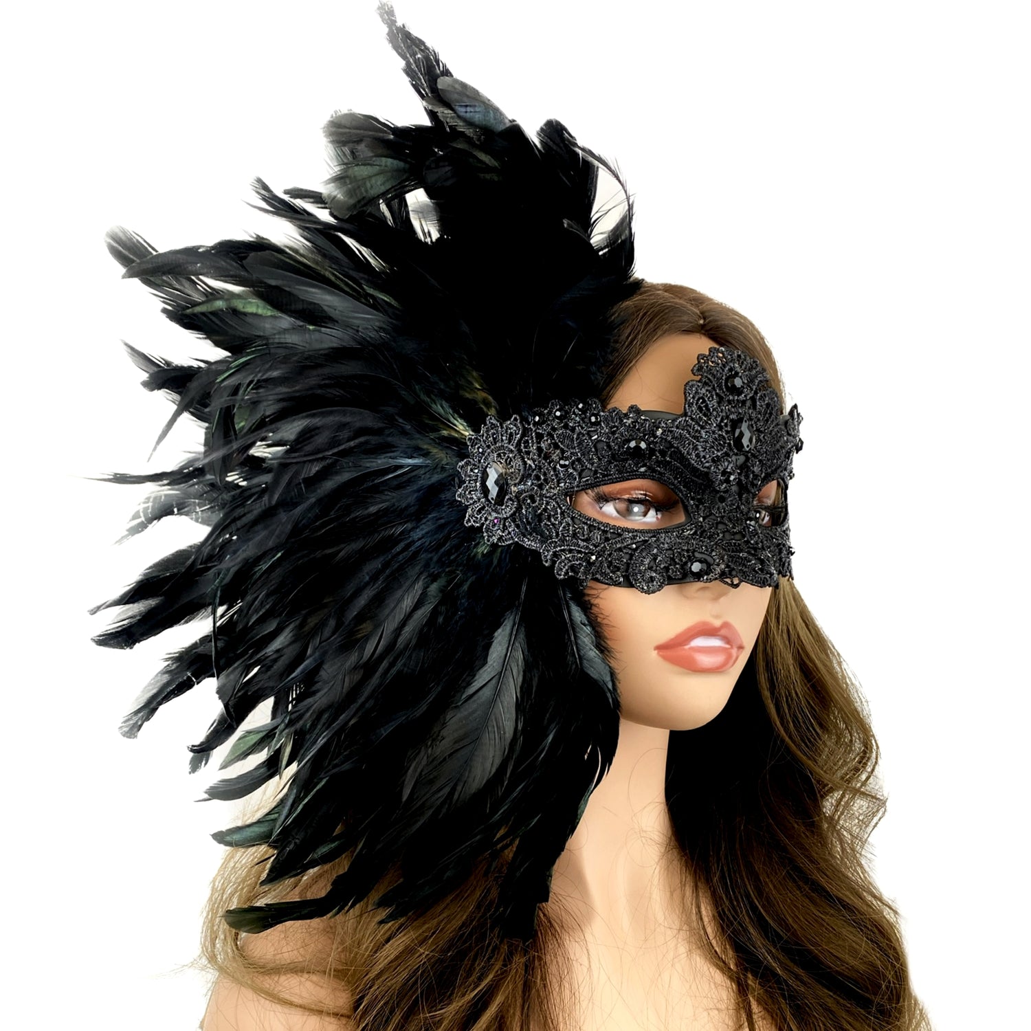 Black Women Masquerade Mask Costume Venetian Feather Masks For Mardi Gras Party, Halloween