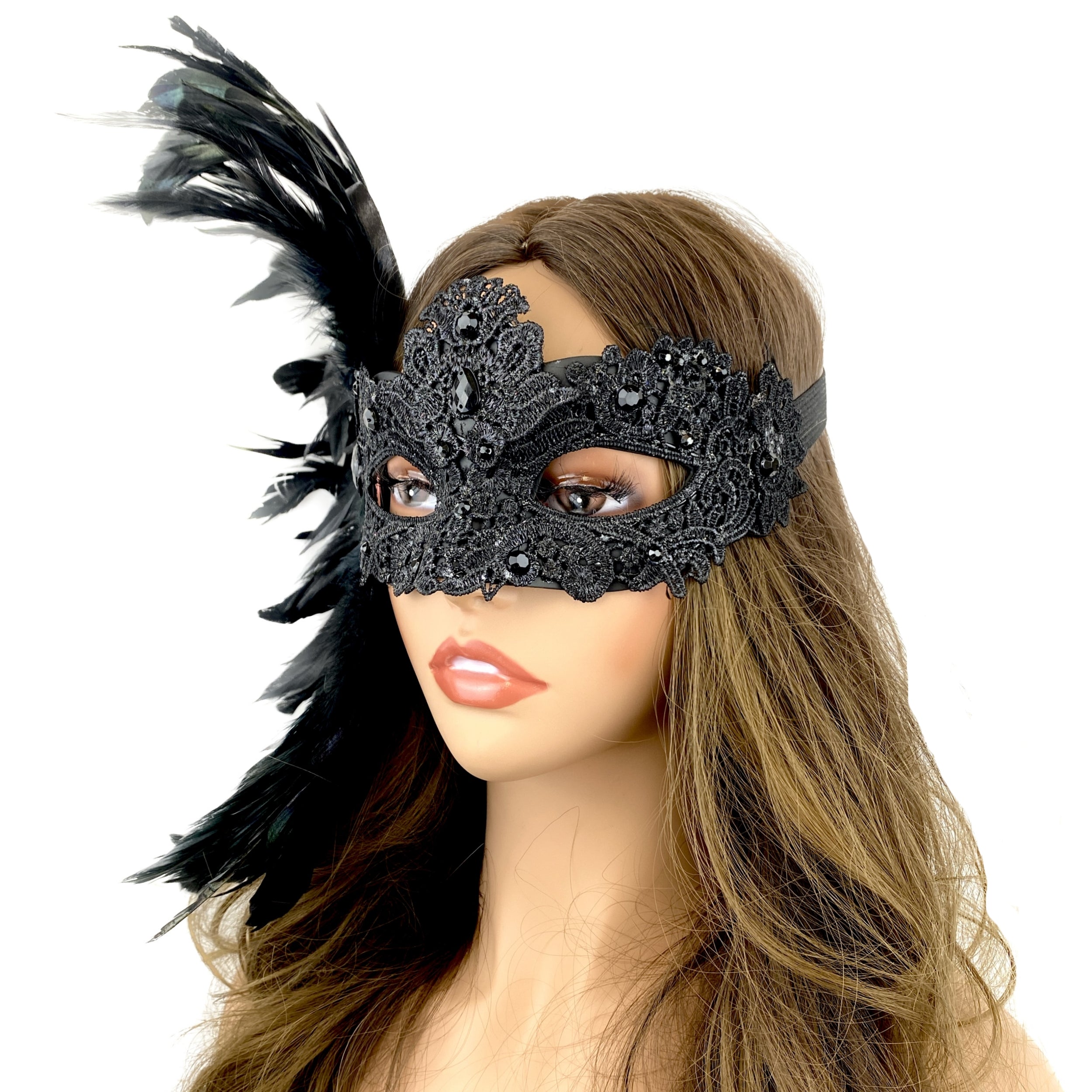 Black Women Masquerade Mask Costume Venetian Feather Masks For Mardi Gras Party, Halloween