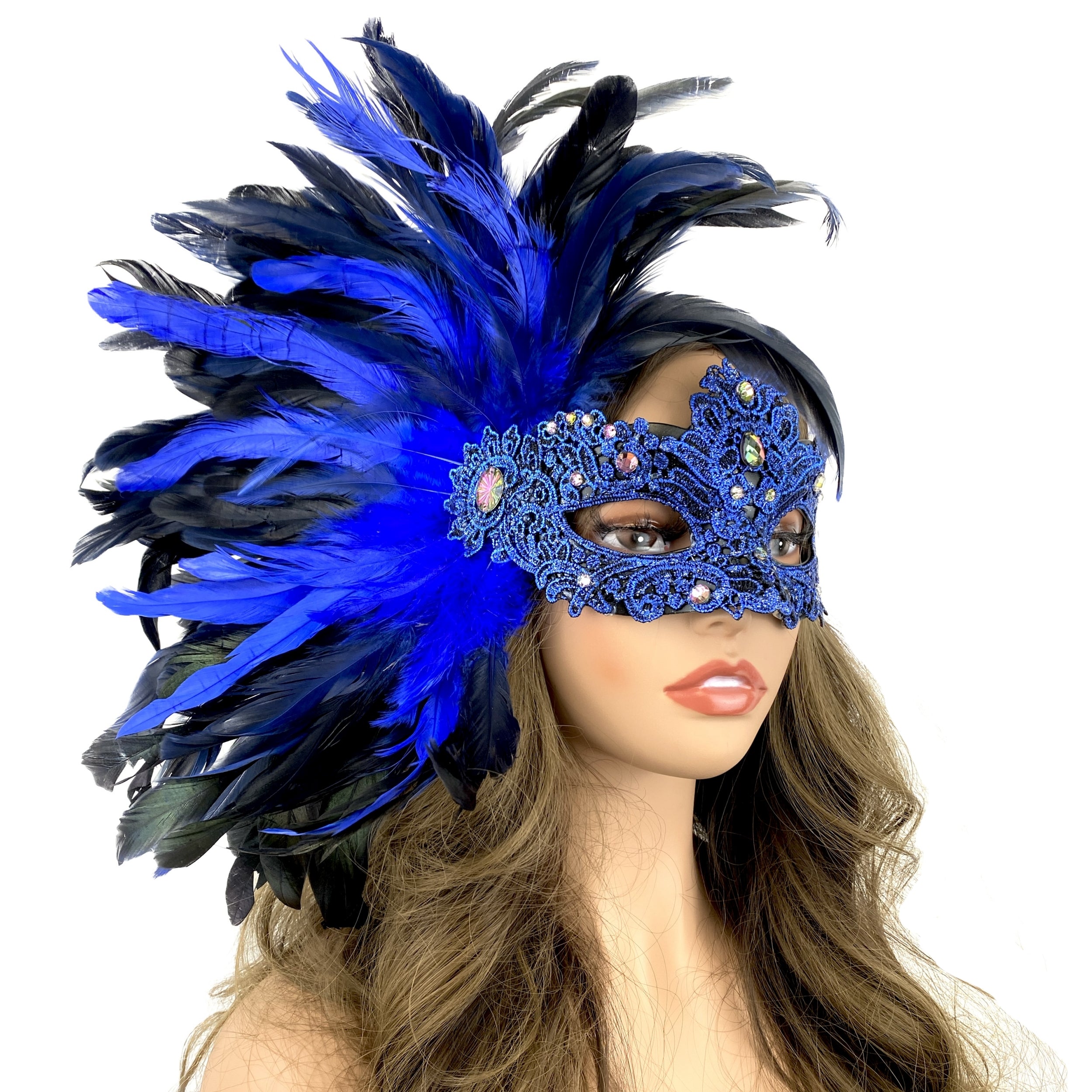 Women Costume Venetian Feather Masquerade Mask For Mardi Gras Halloween