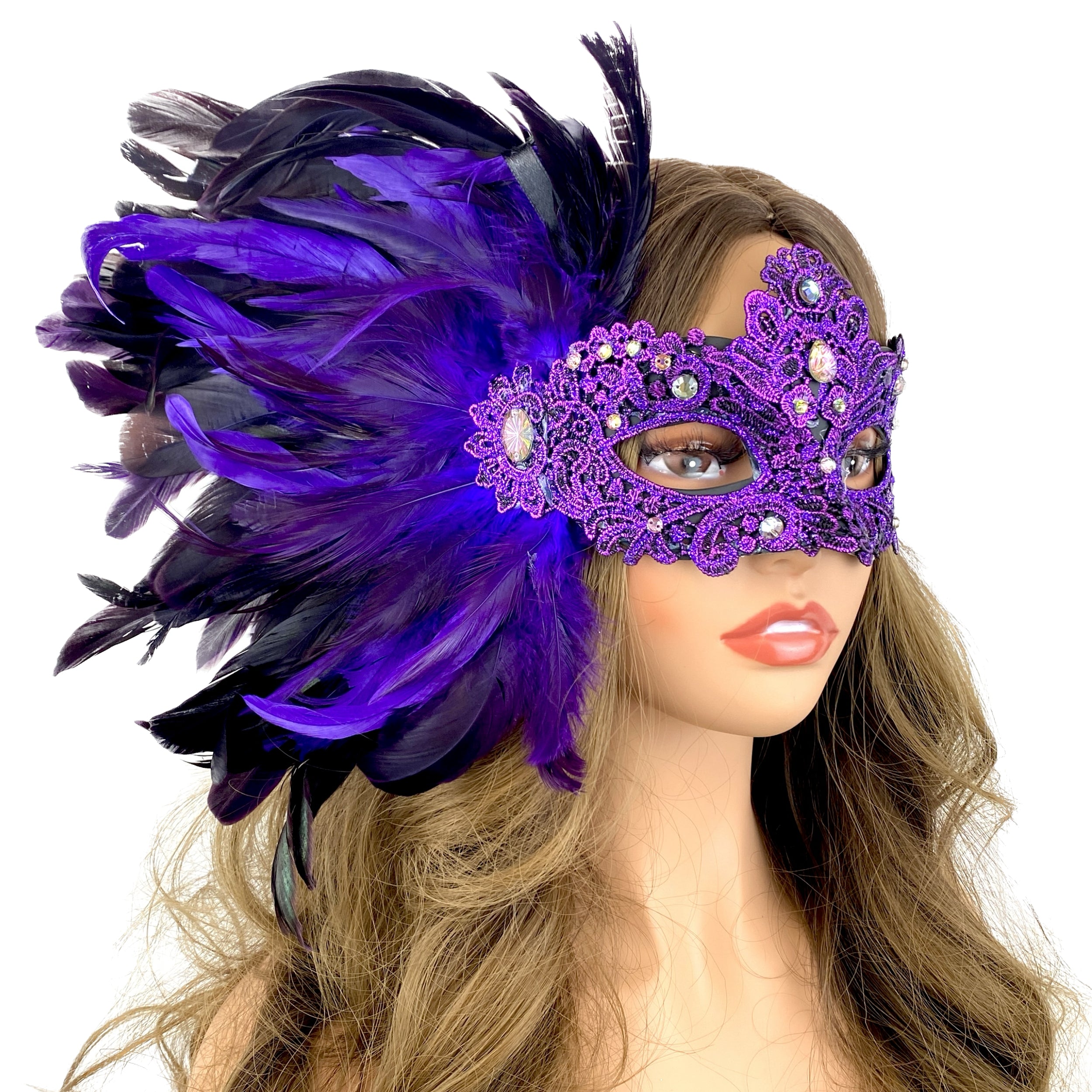 Women Costume Venetian Feather Masquerade Mask For Mardi Gras Halloween