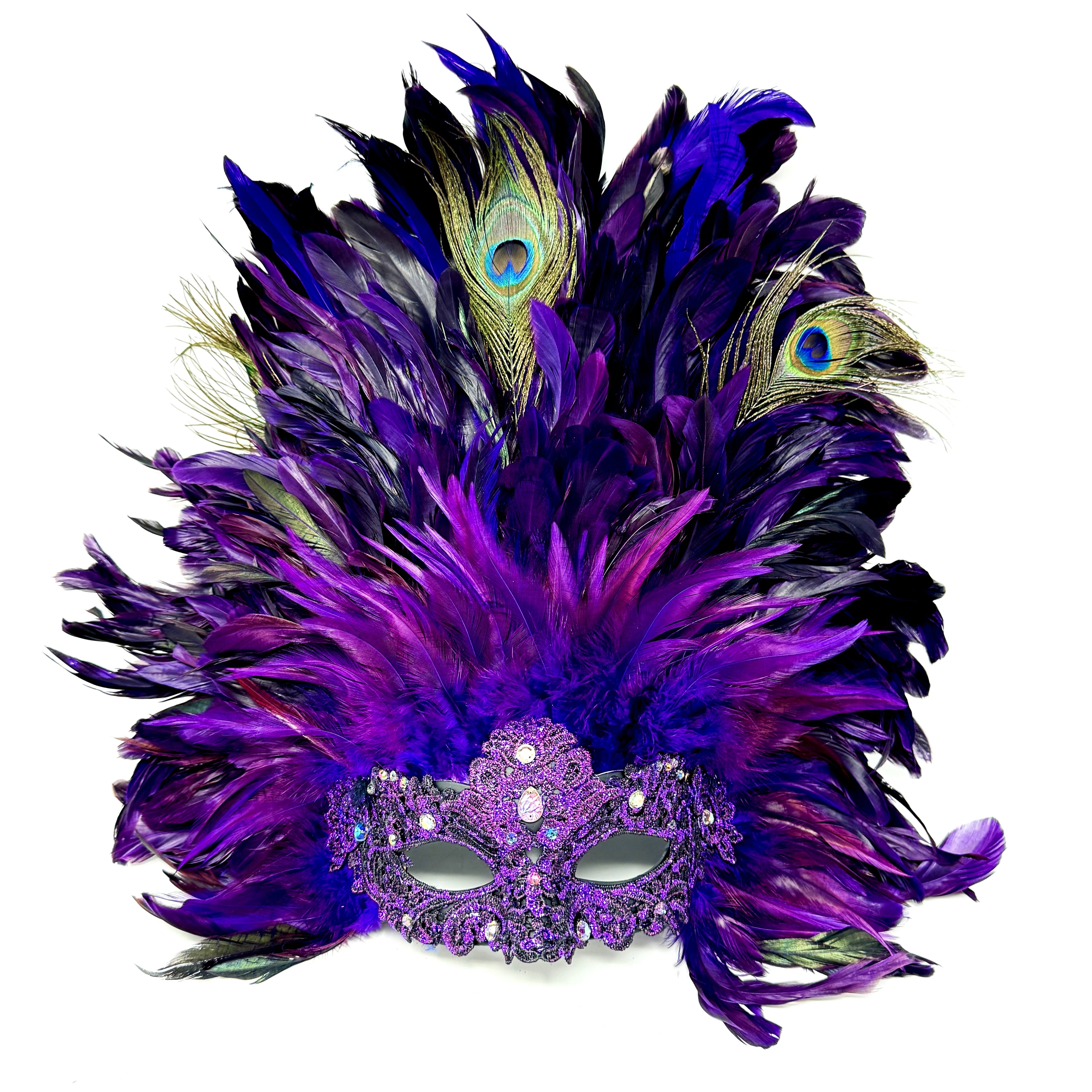Women Black Venetian Costume Feather Masquerade Mask For Mardi Gras