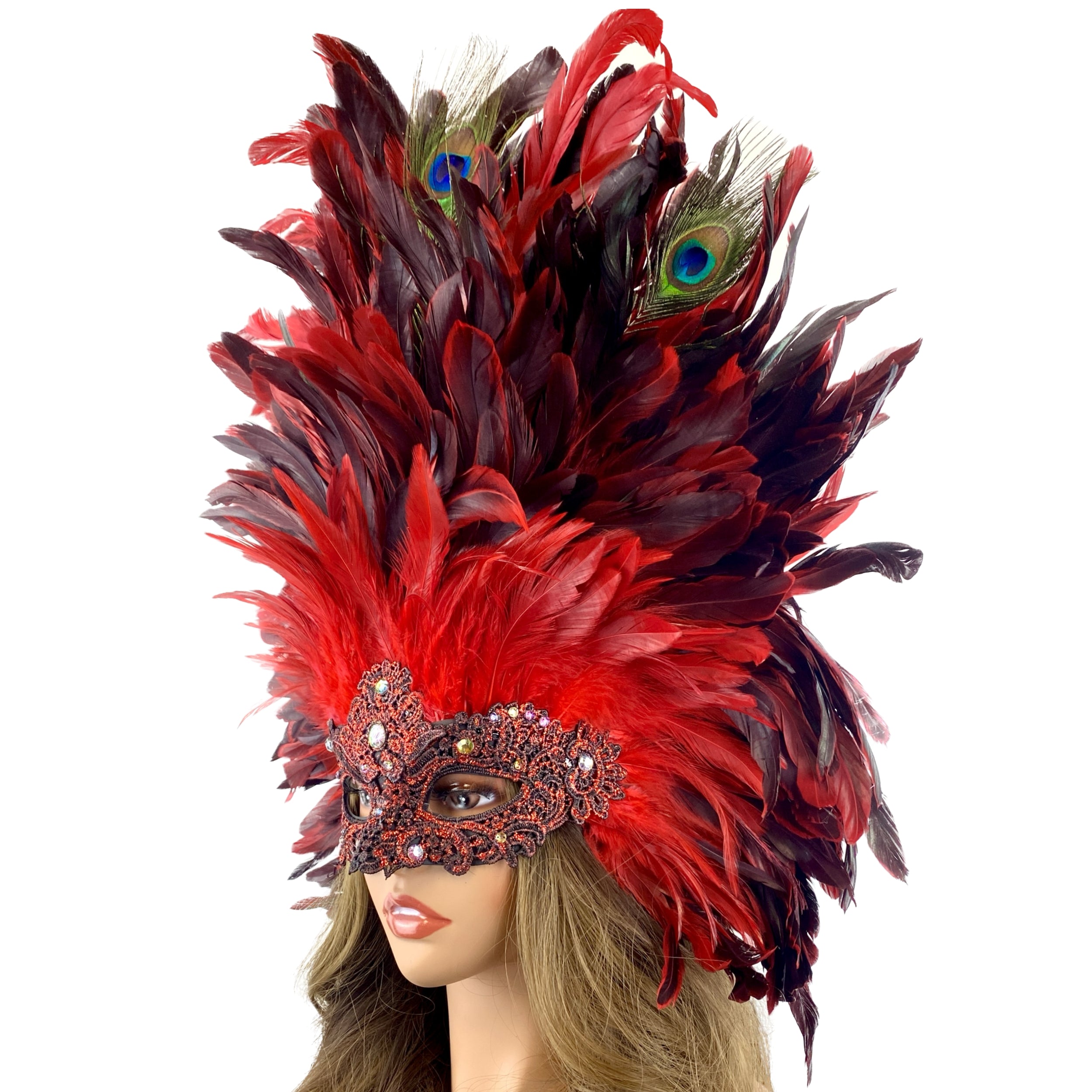 Women Costume Venetian Feather Masquerade Mask For Mardi Gras Halloween