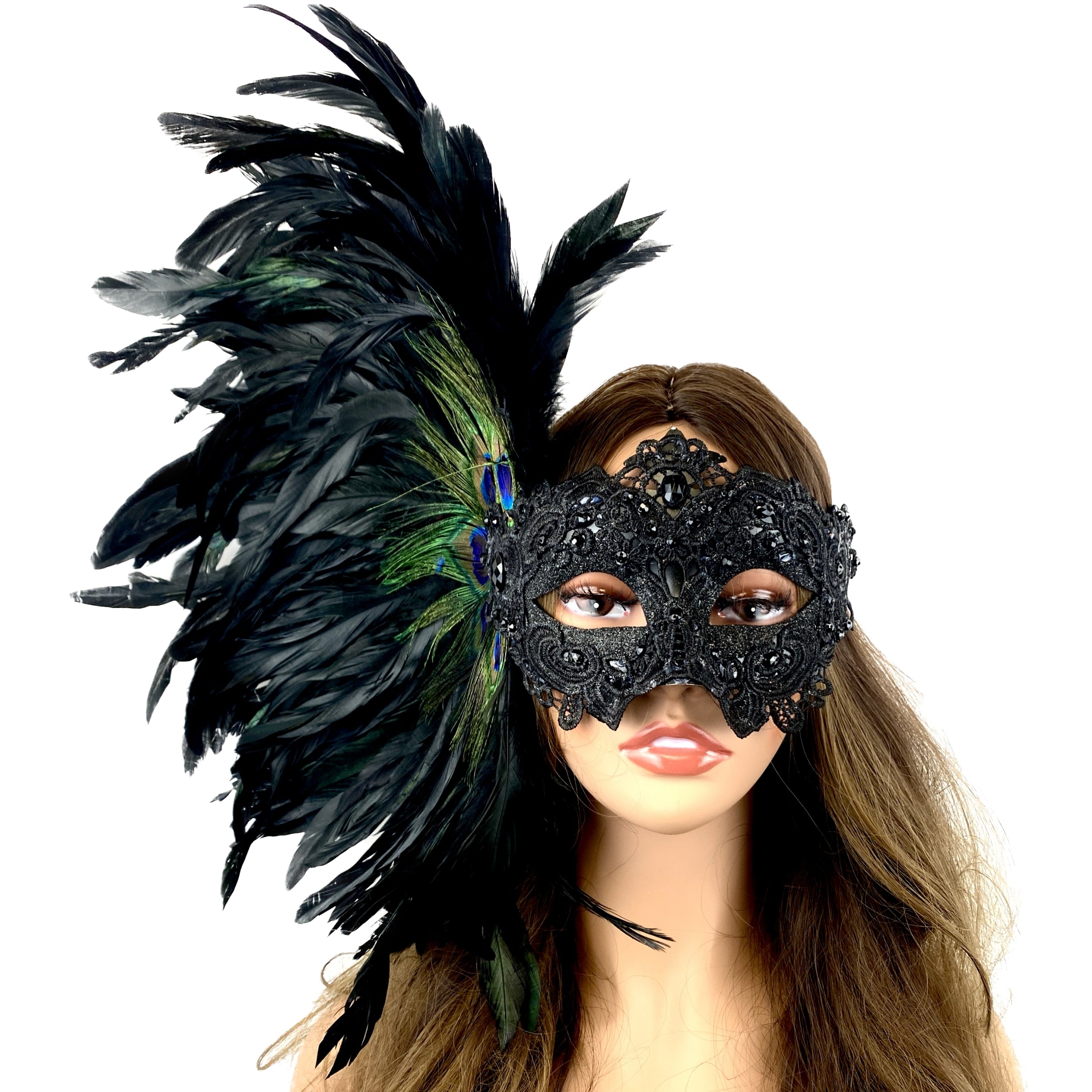 Black Women Venetian Feather Masquerade Party Mask For Mardi Gras , Halloween