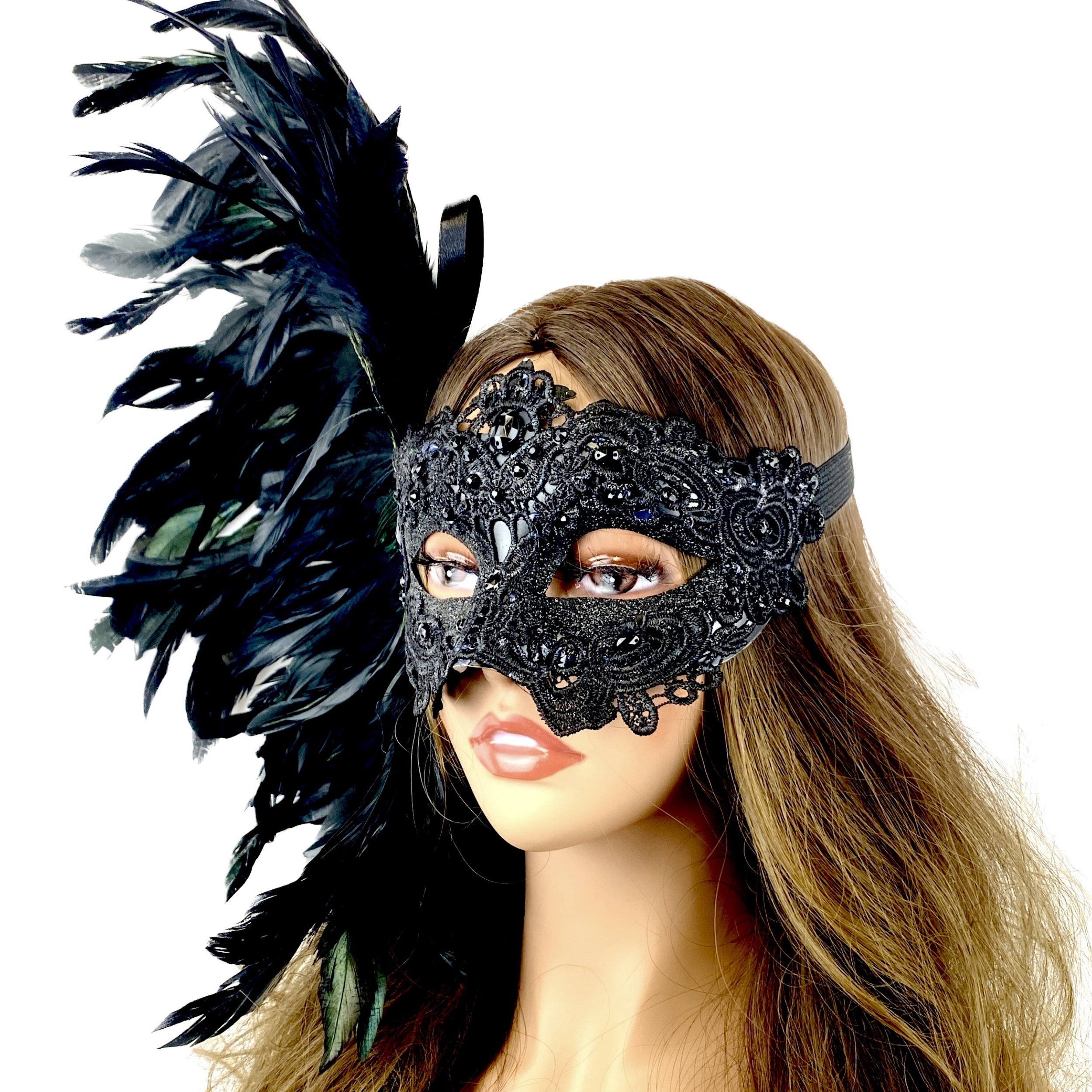 Black Women Venetian Feather Masquerade Party Mask For Mardi Gras , Halloween