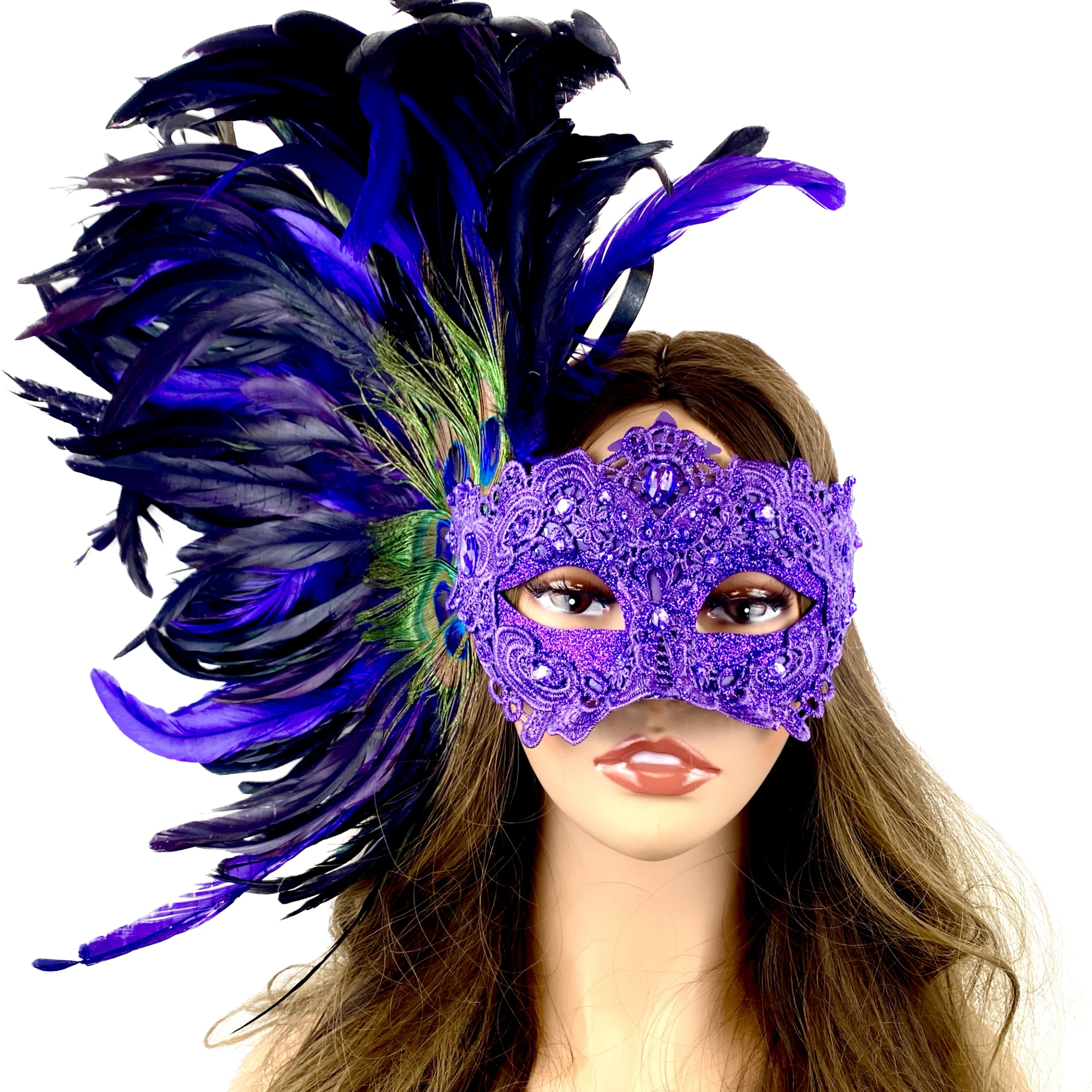 Women Costume Venetian Feather Masquerade Mask For Mardi Gras Halloween
