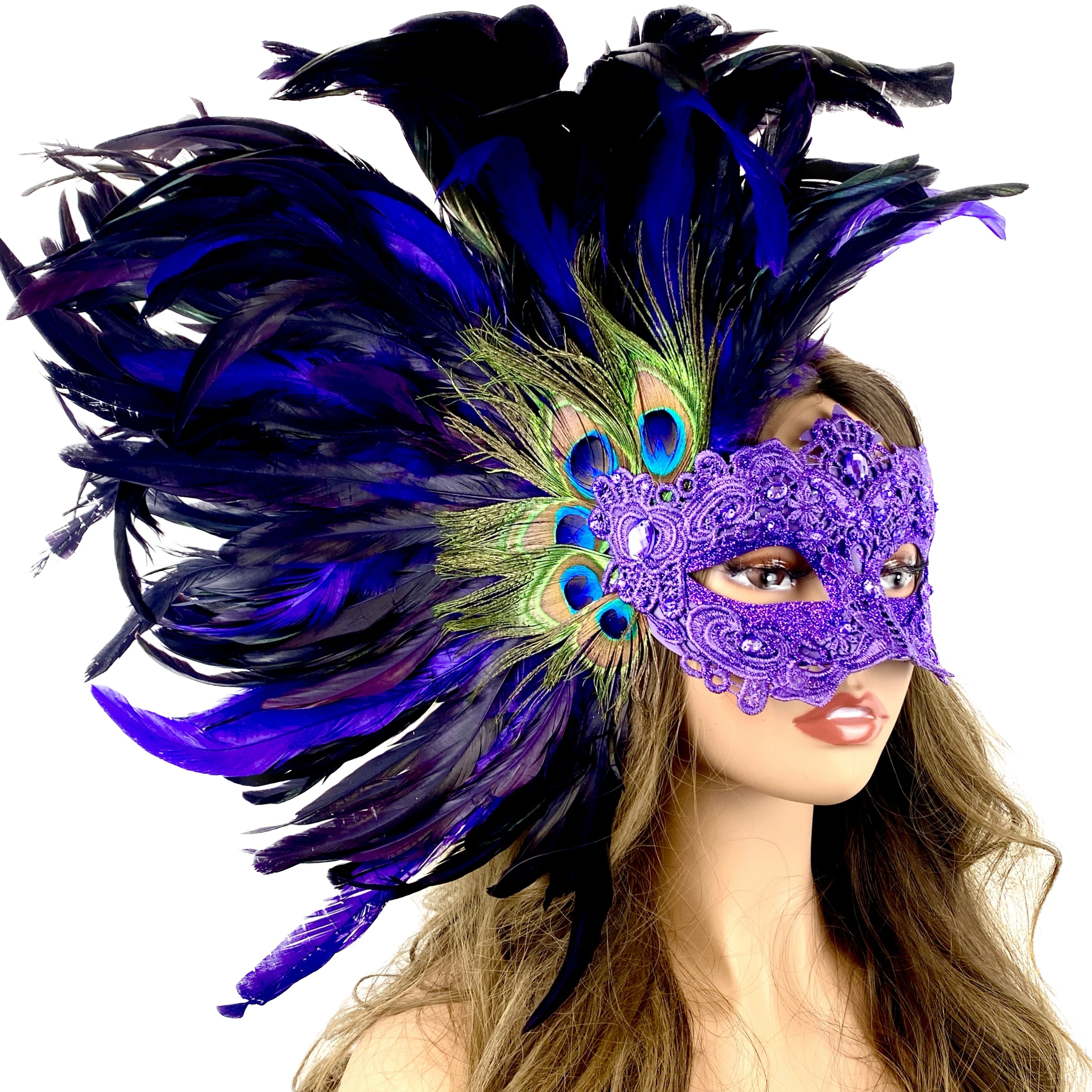 Women Costume Venetian Feather Masquerade Mask For Mardi Gras Halloween
