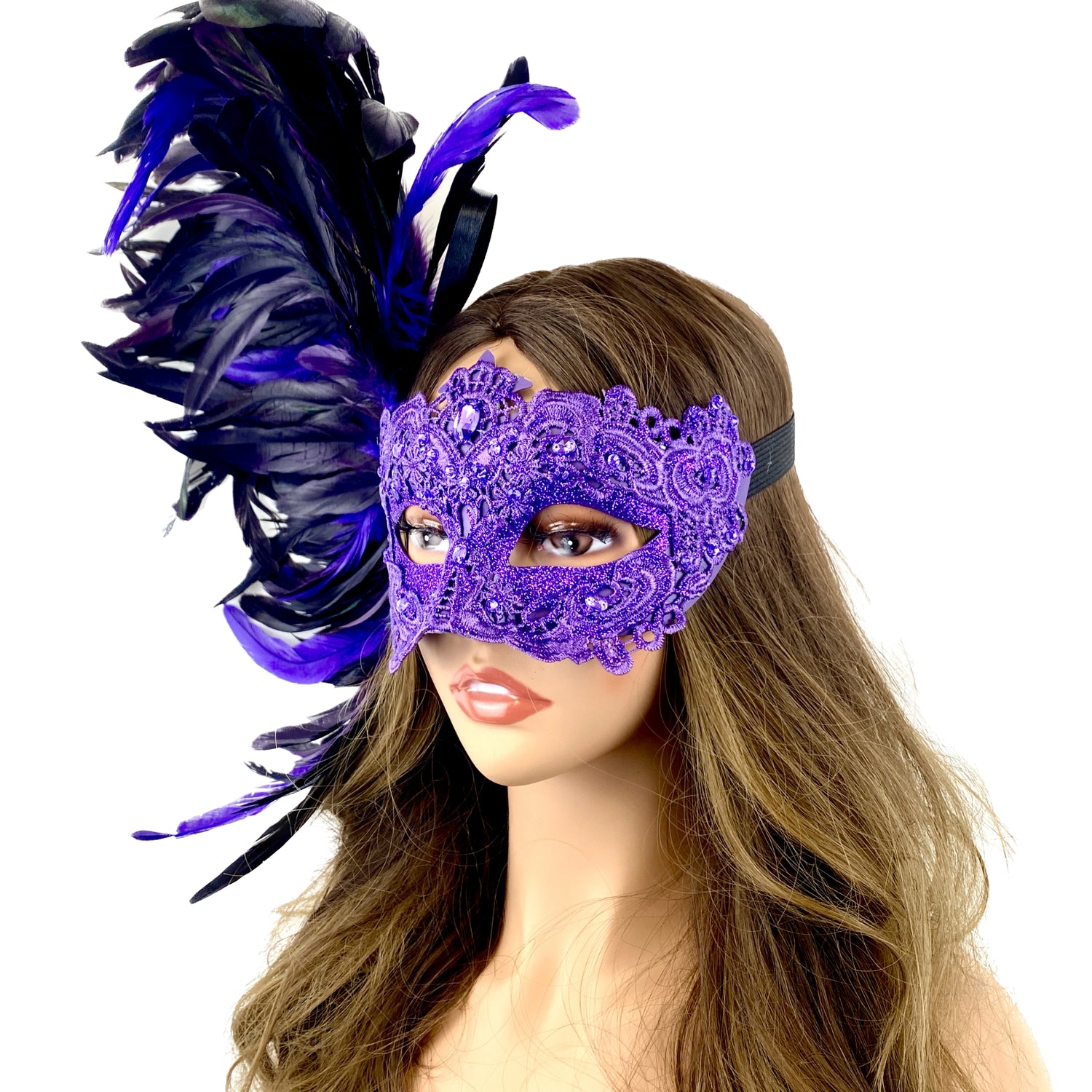 Women Costume Venetian Feather Masquerade Mask For Mardi Gras Halloween