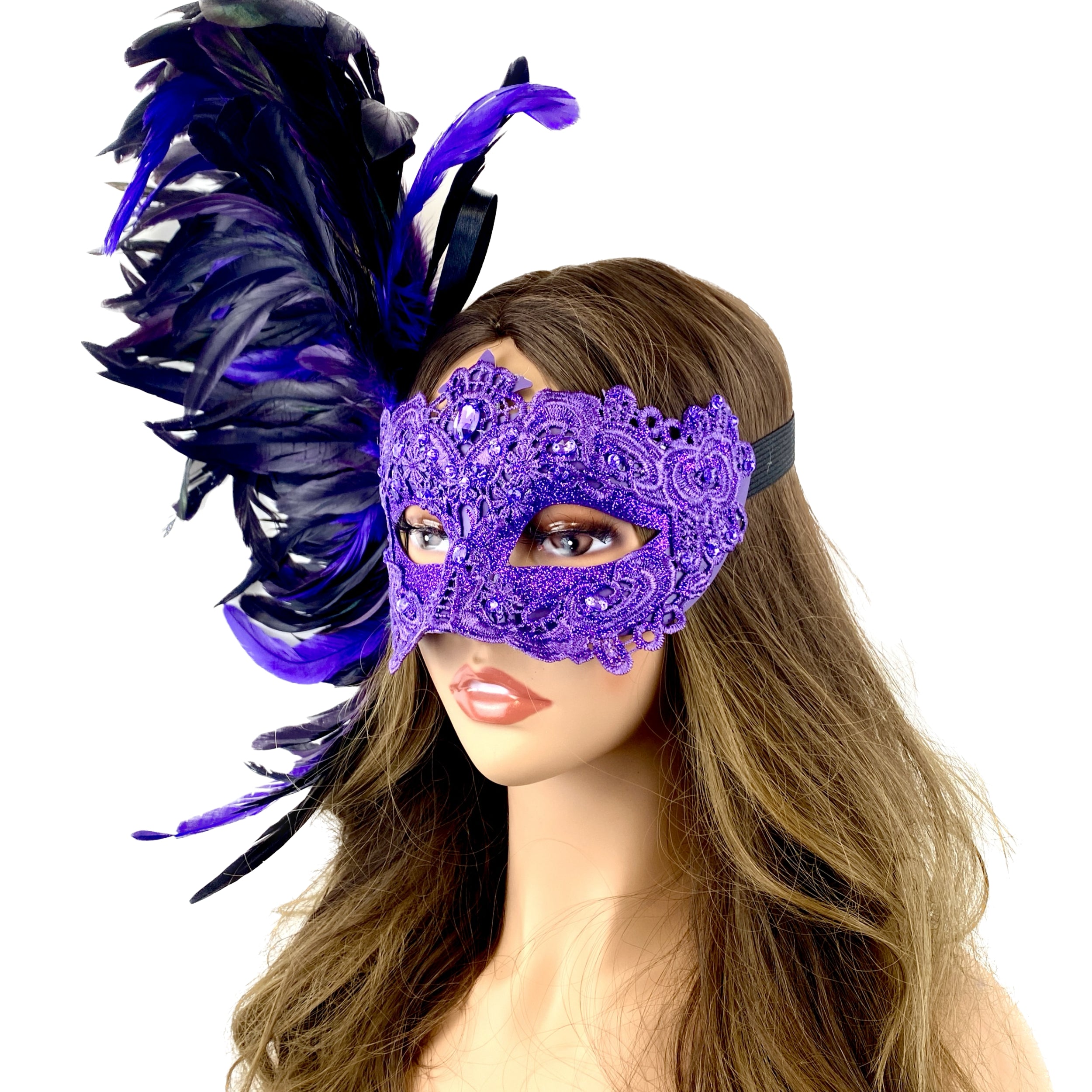 Women Costume Venetian Feather Masquerade Mask For Mardi Gras Halloween