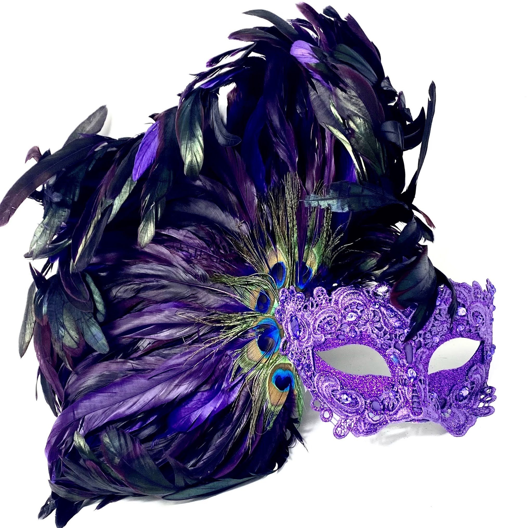 Women Costume Venetian Feather Masquerade Mask For Mardi Gras Halloween