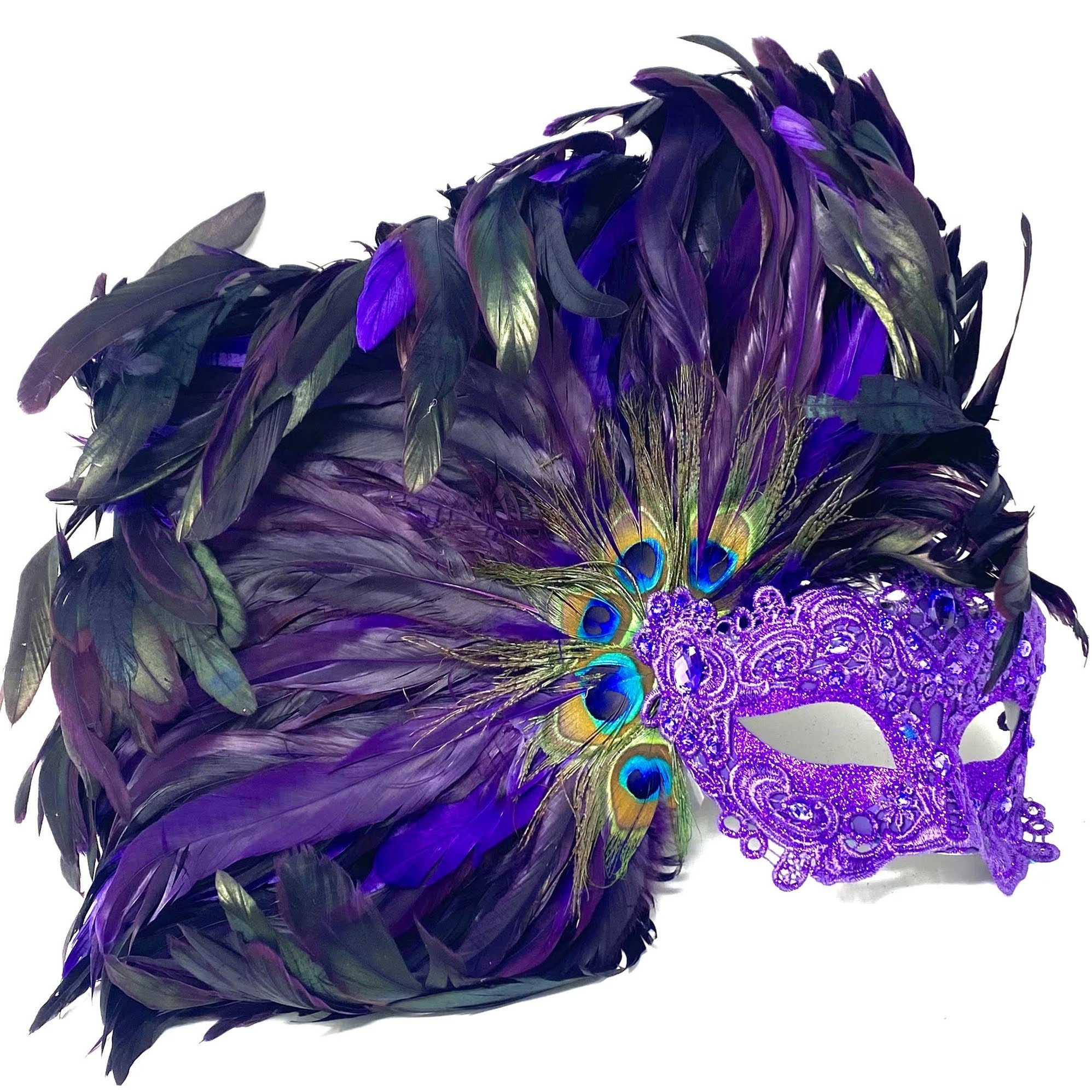 Women Costume Venetian Feather Masquerade Mask For Mardi Gras Halloween