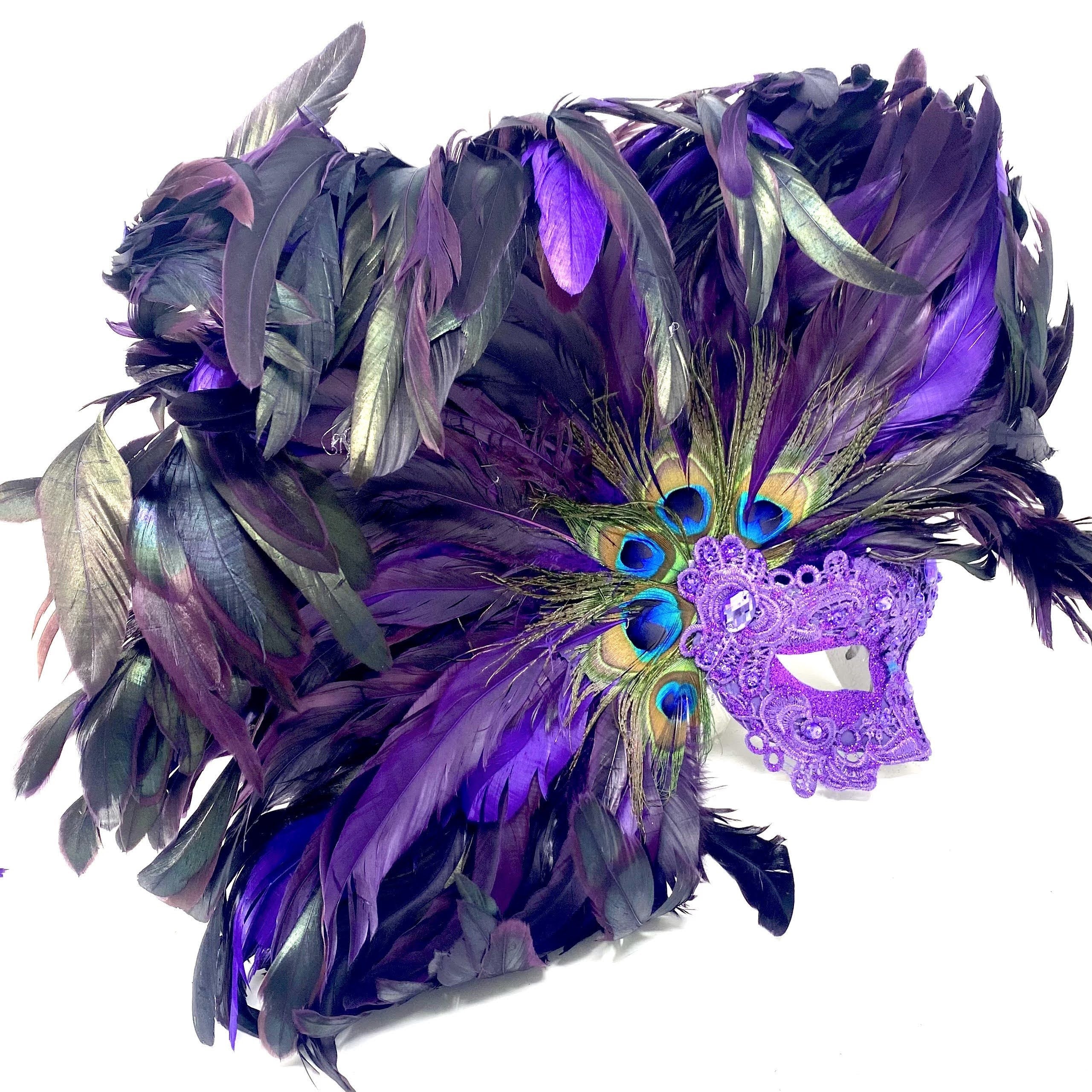 Women Costume Venetian Feather Masquerade Mask For Mardi Gras Halloween