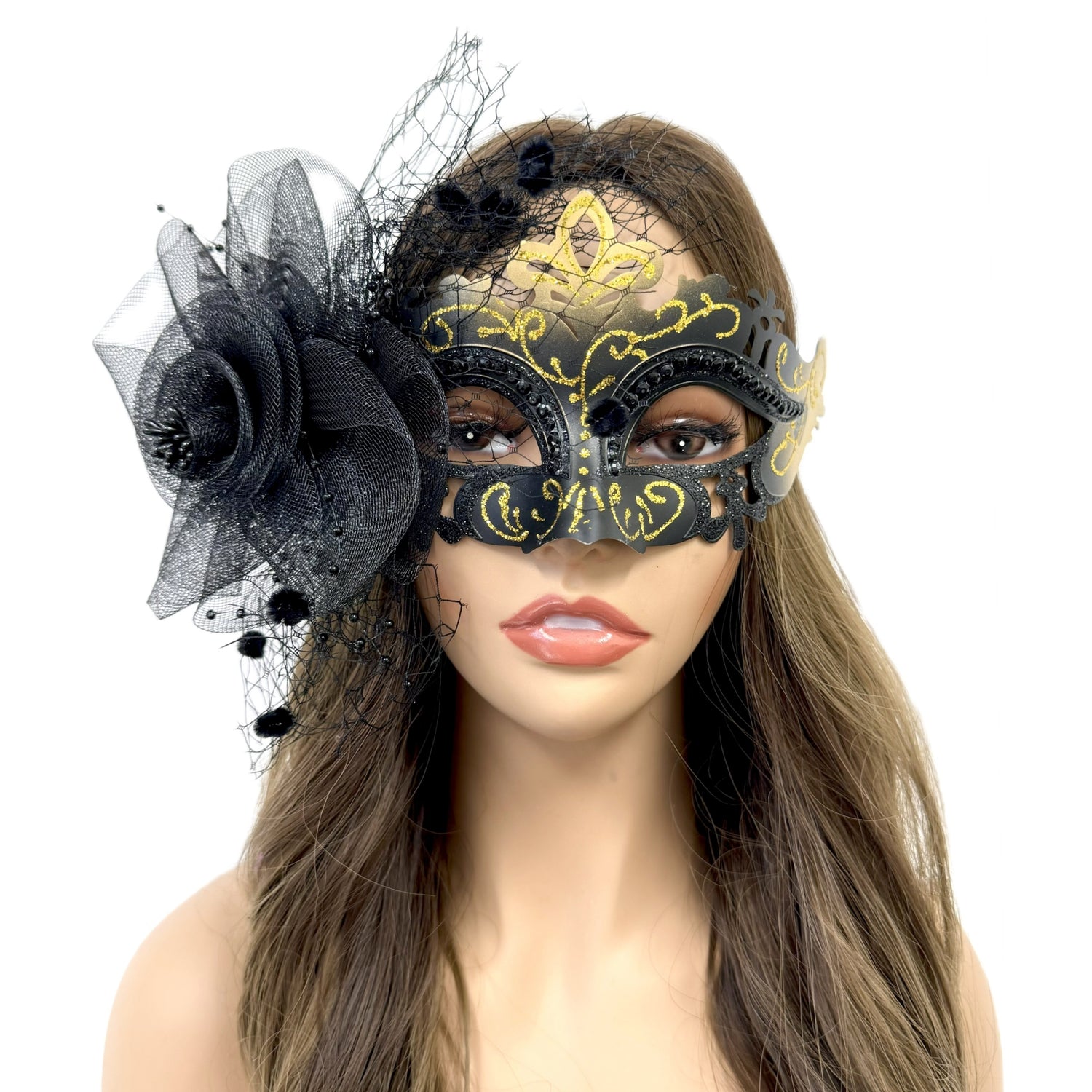 Black Women Masquerade Mask Costume Venetian Feather Masks For Mardi Gras Party, Halloween