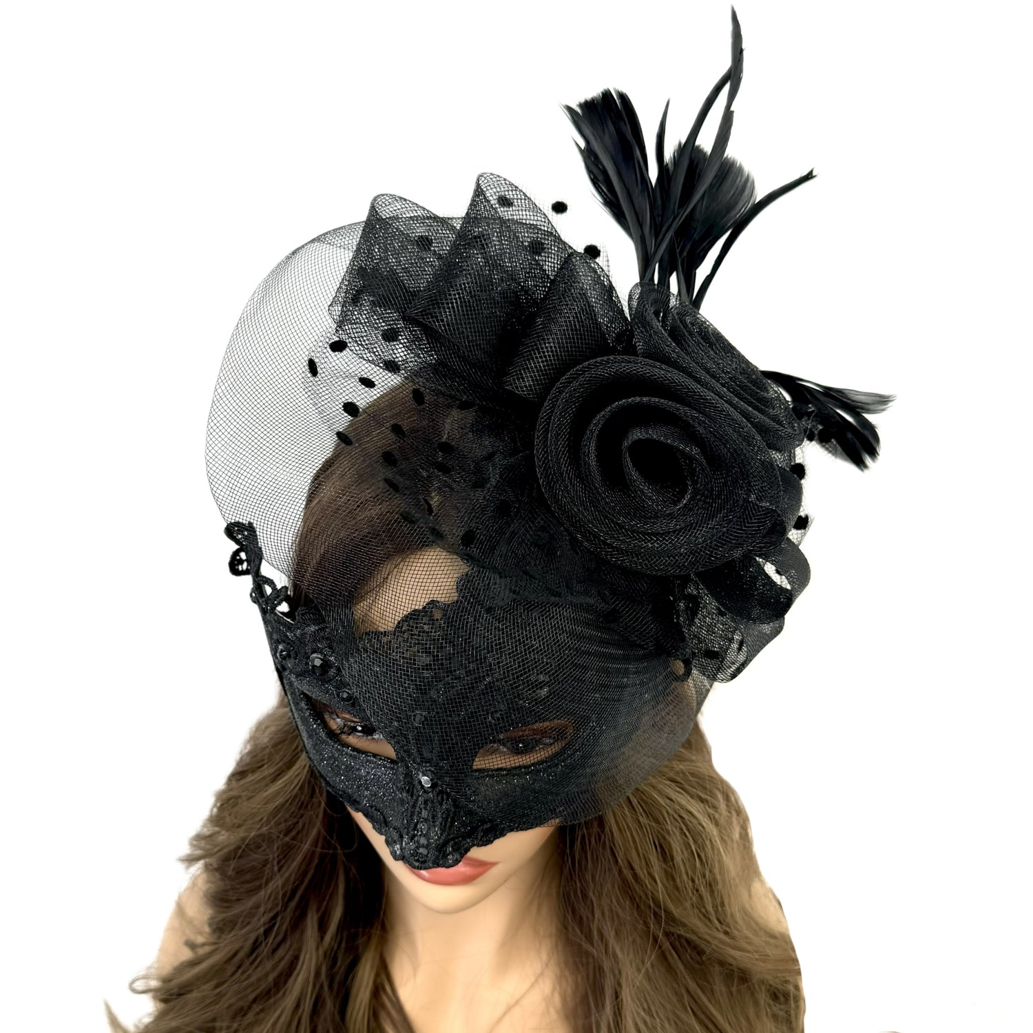 Black Women Masquerade Mask Costume Venetian Feather Masks For Mardi Gras Party, Halloween