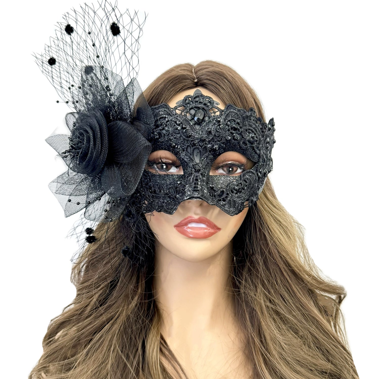 Black Women Masquerade Mask Costume Venetian Feather Masks For Mardi Gras Party, Halloween