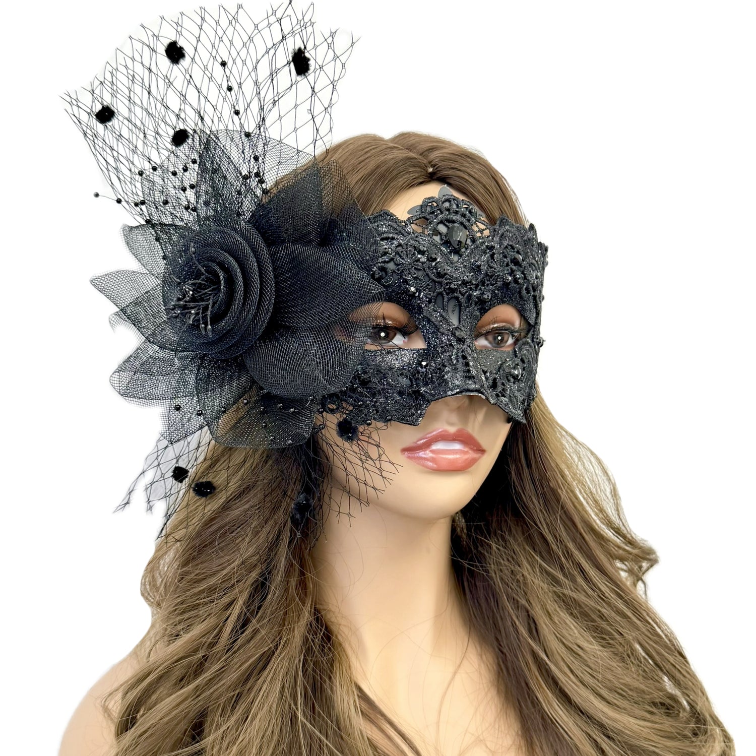 Black Women Masquerade Mask Costume Venetian Feather Masks For Mardi Gras Party, Halloween