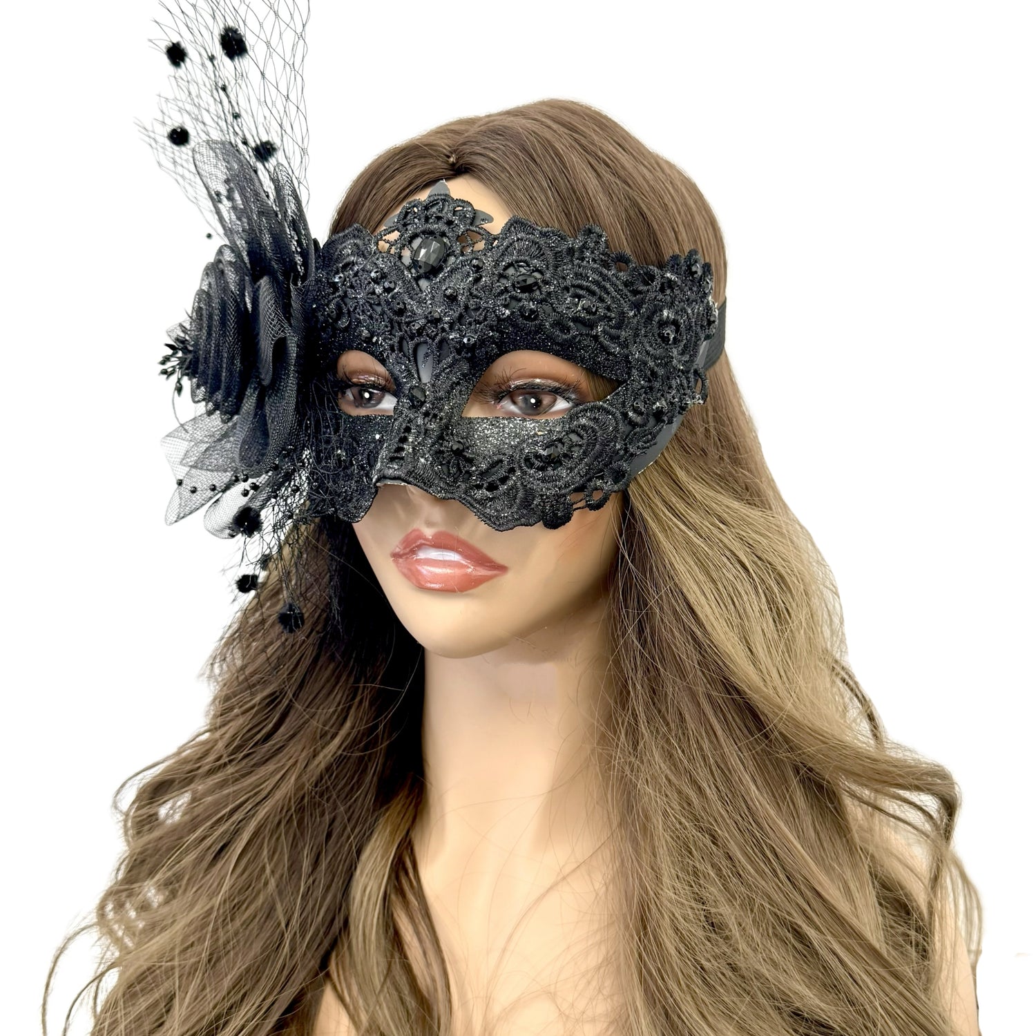 Black Women Masquerade Mask Costume Venetian Feather Masks For Mardi Gras Party, Halloween