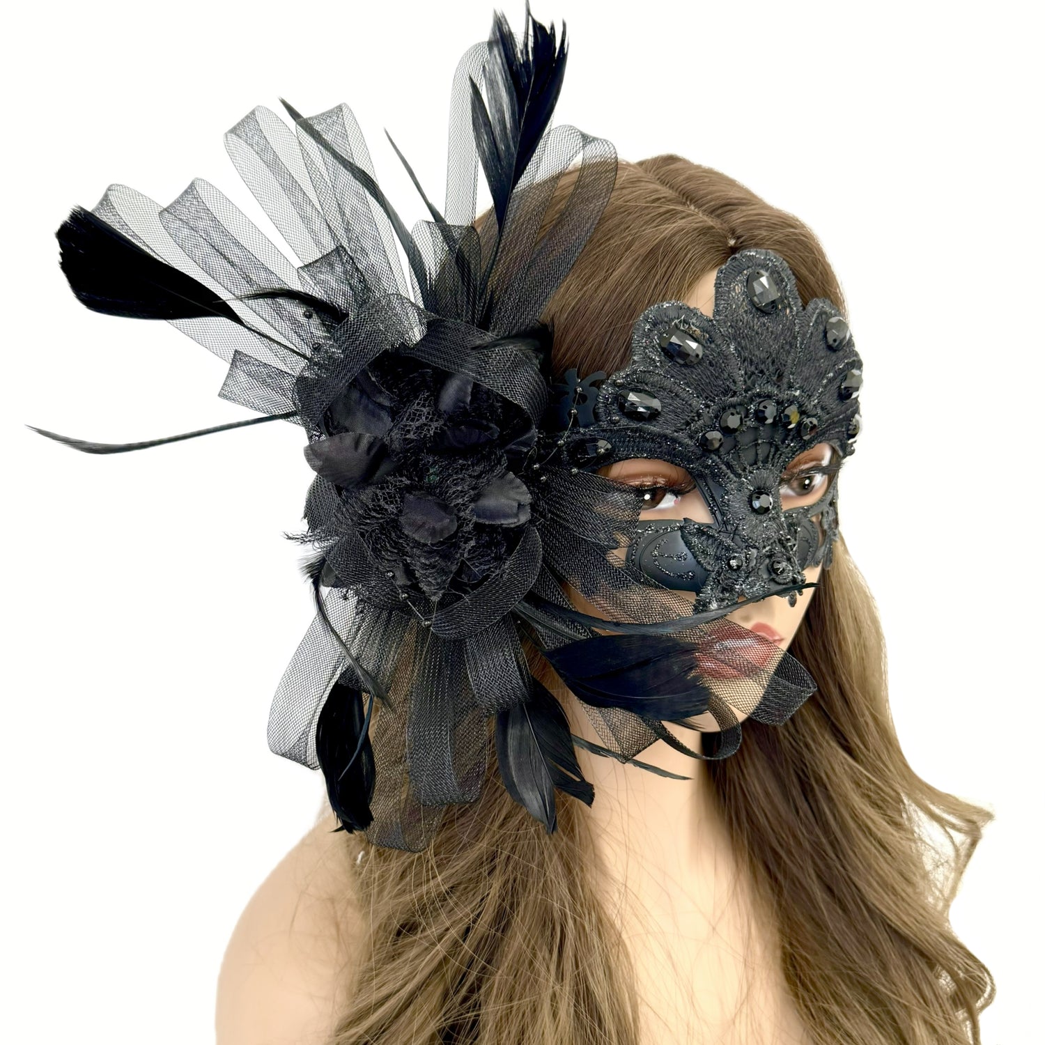 Women Costume Feather Eye Mask Masquerade Party Ball Masks For Halloween Mardi Gras