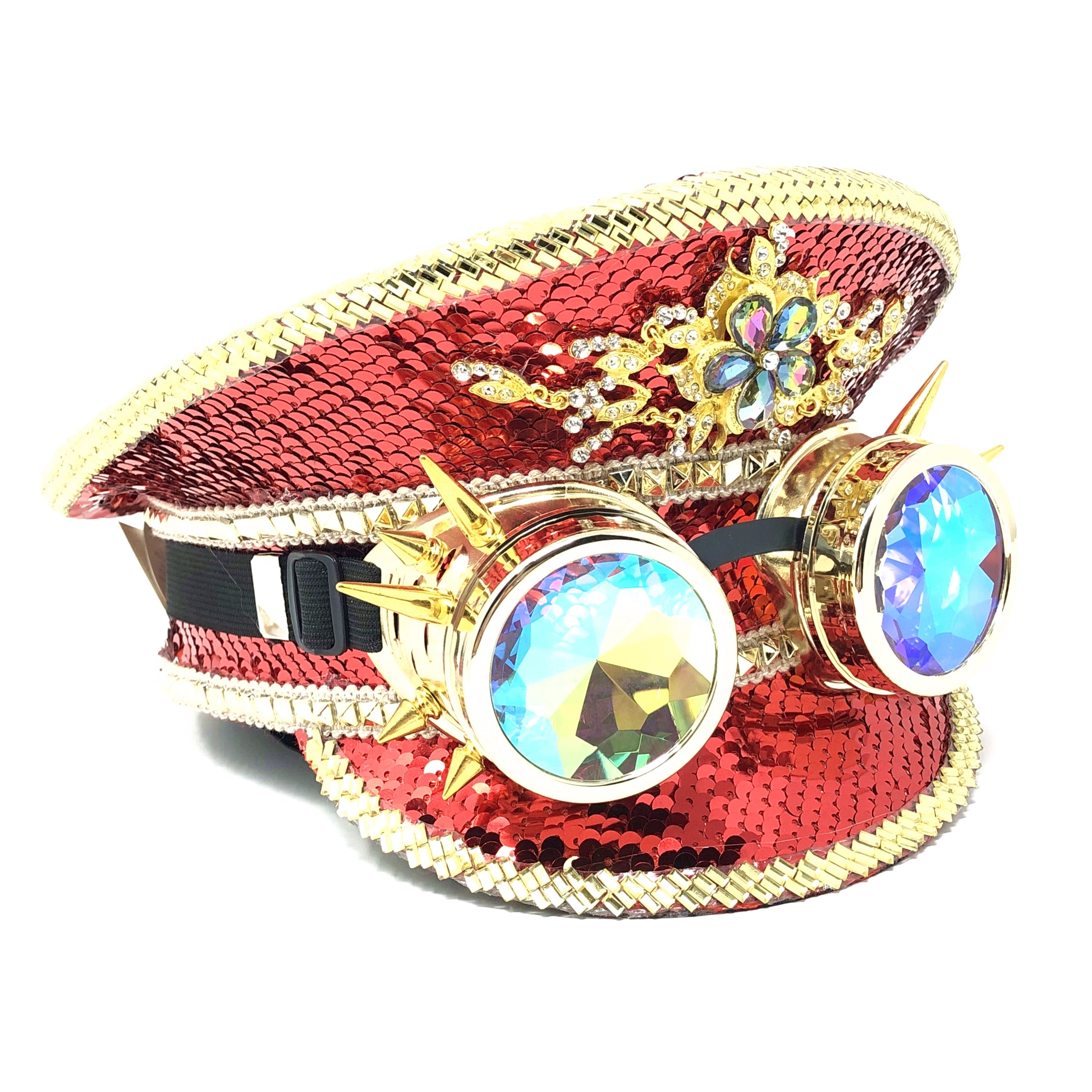 RAVE Captain Style Luxury Women Rhinestone Sequin Top Hat With Goggle For Christmas Costume Cosplay