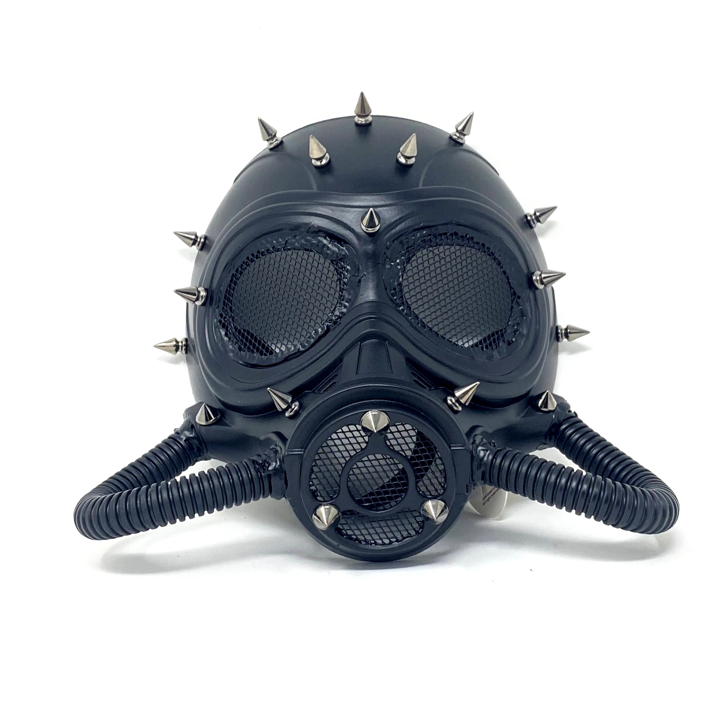 black gas masquerade mask with spikes for halloween