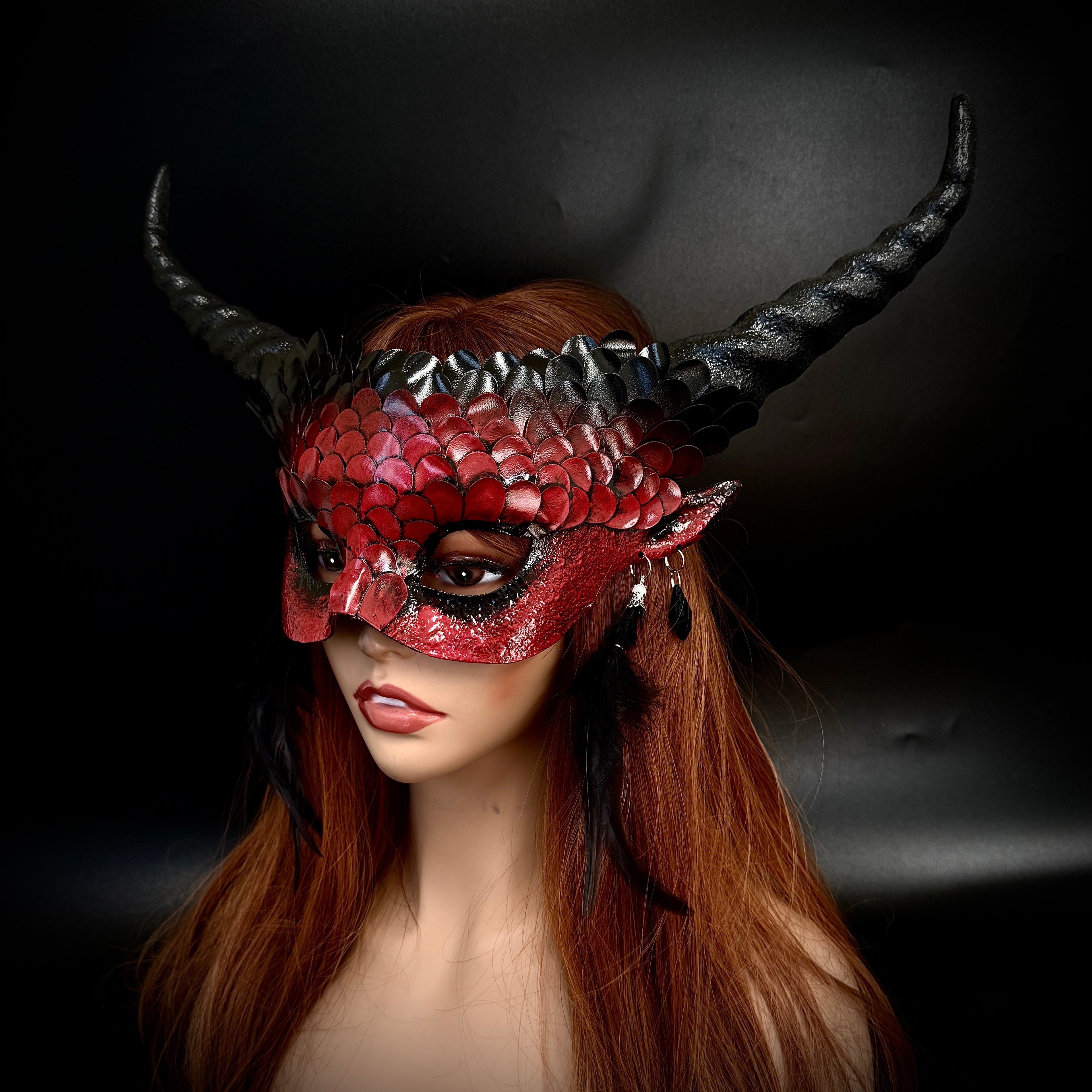 women Red Devil goat horn masquerade mask for halloween