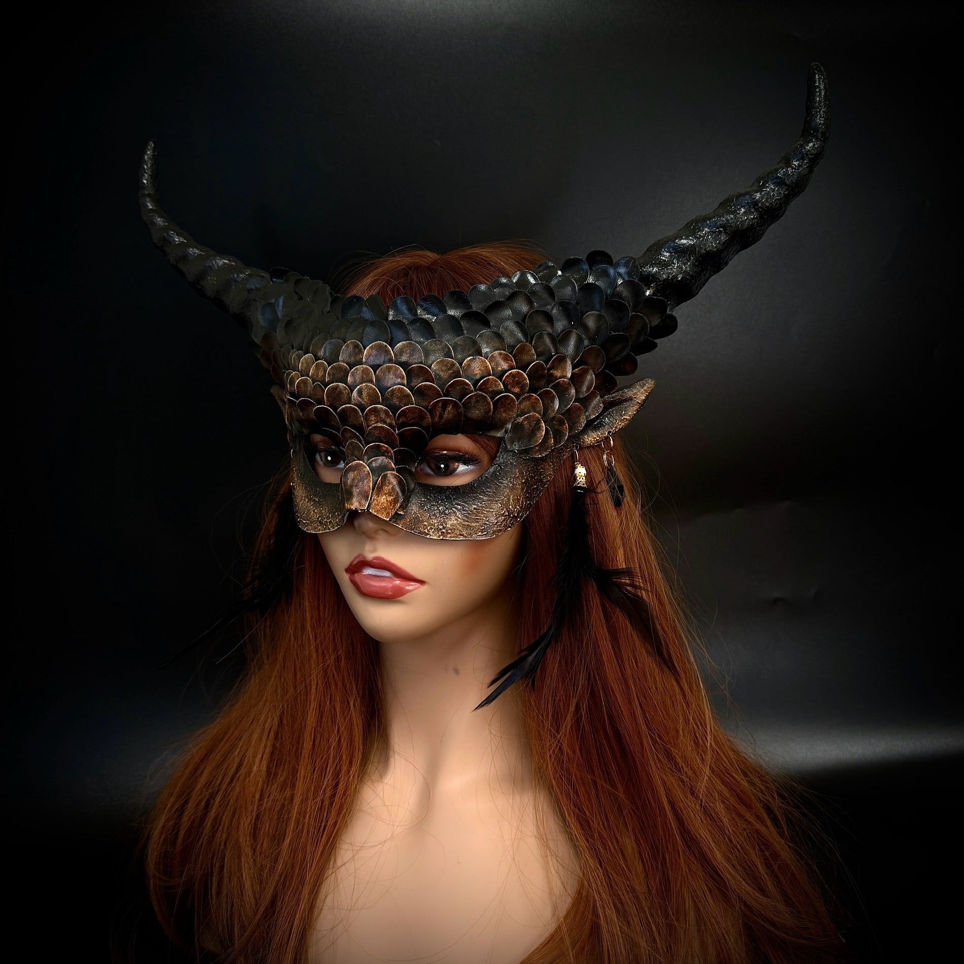 women brown Devil goat horn masquerade mask for halloween