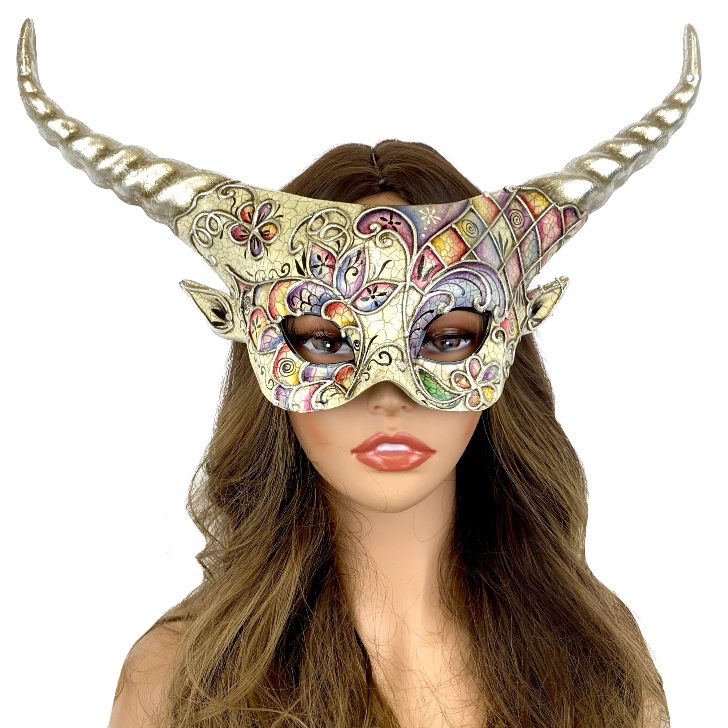 women classic silver Devil goat horn masquerade mask for Halloween