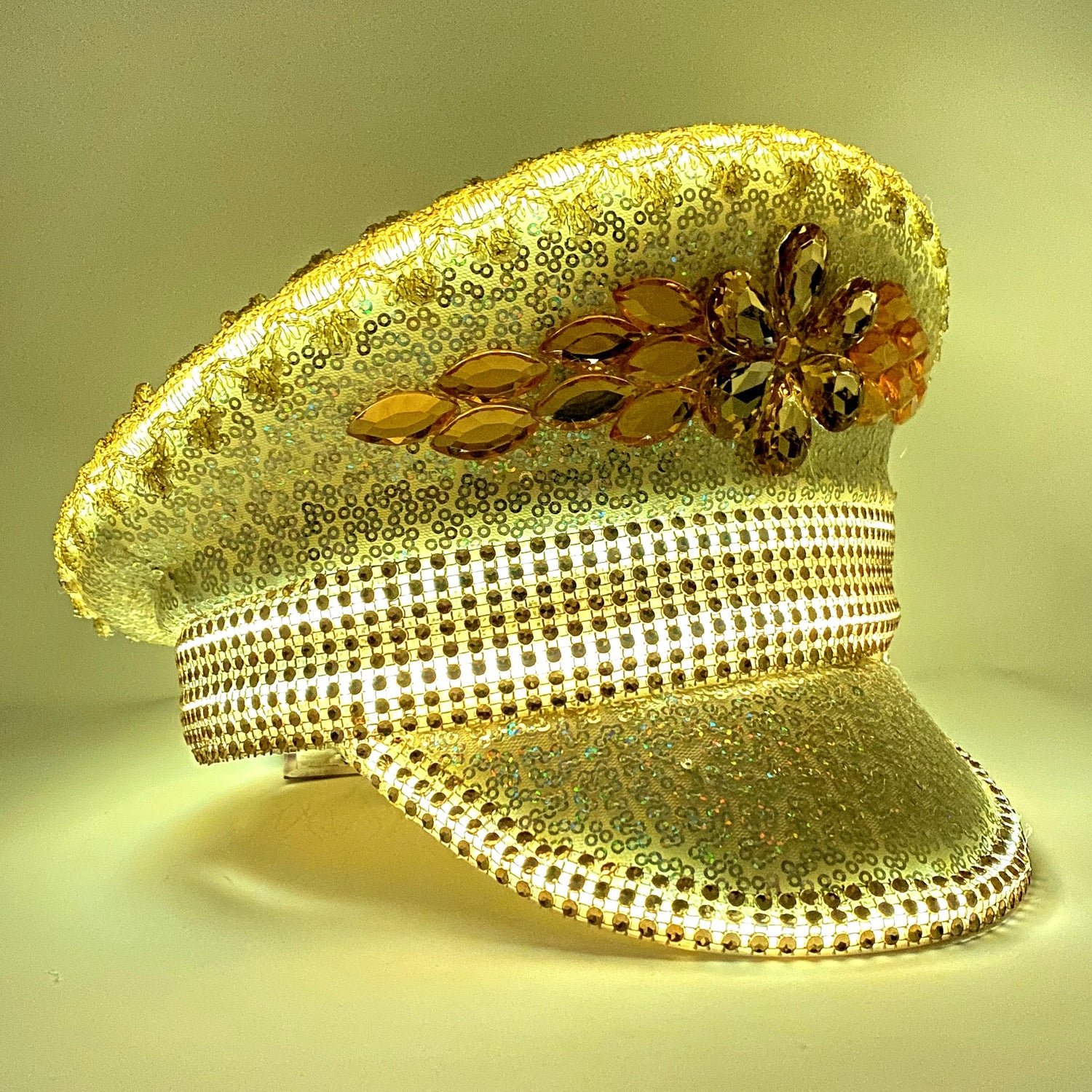 LED Light Up RAVE Captain Style Luxury Women Rhinestone Neon Top Hat Halloween Christmas Burning Man Hat