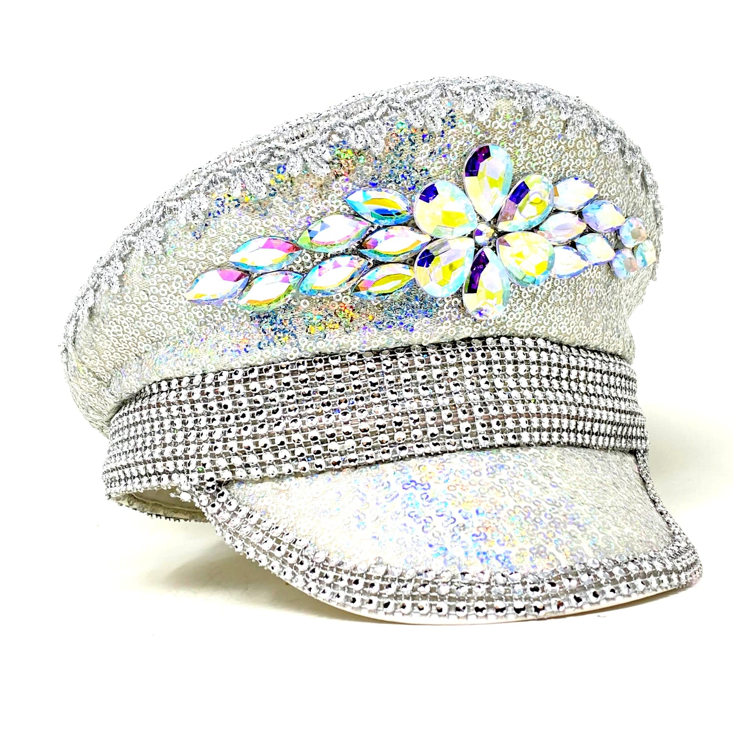 LED Light Up RAVE Captain Style Luxury Women Rhinestone Neon Top Hat Halloween Christmas Burning Man Hat