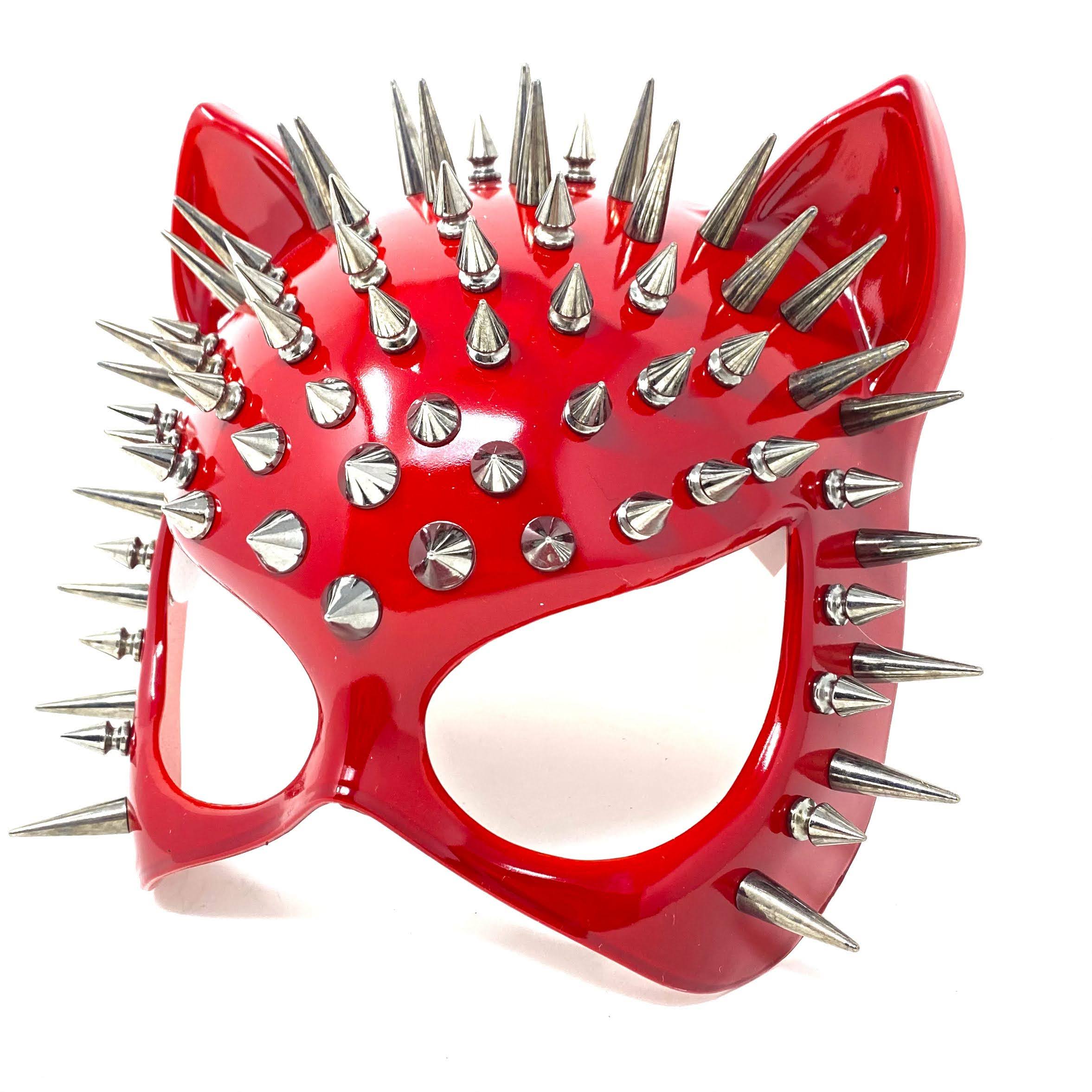 Cat Women Masquerade Party Ball Spike Face Mask -Red