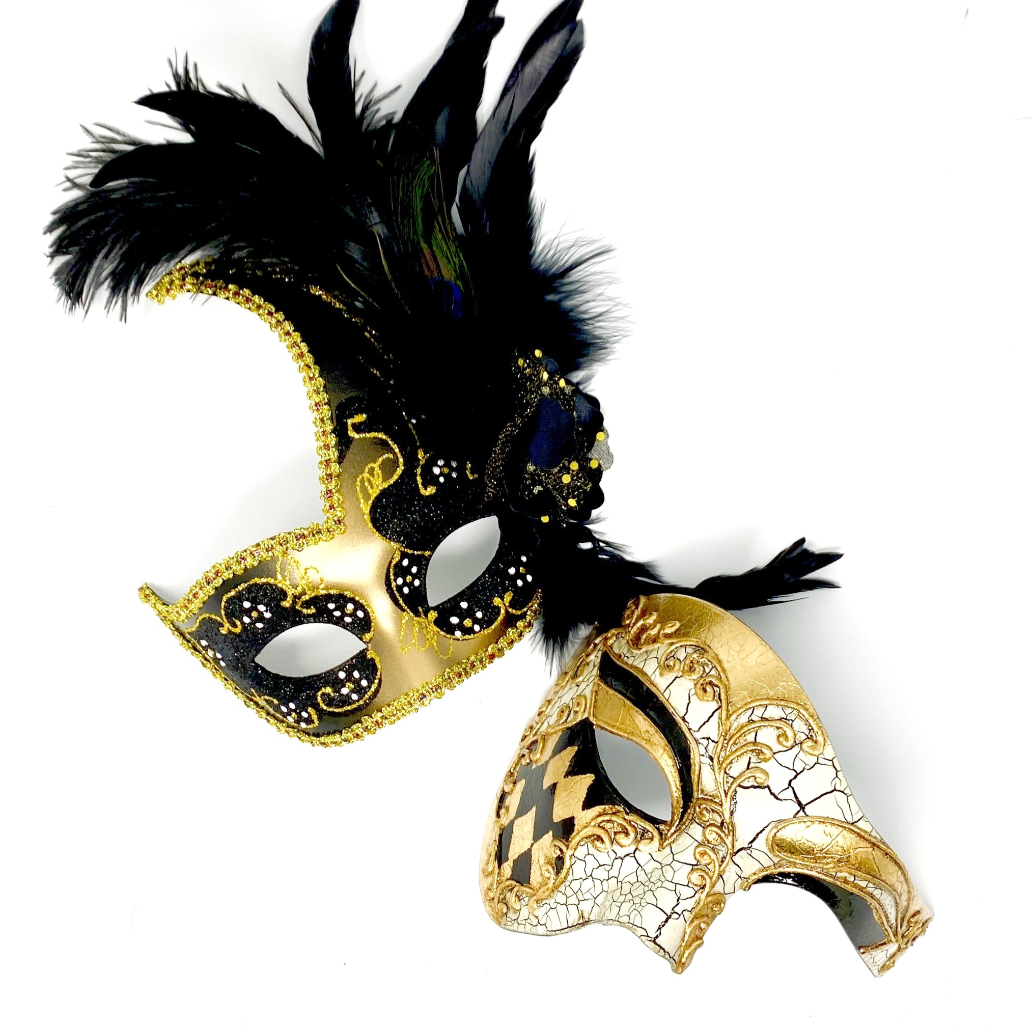 Couples Masquerade Masks, Men Women Venetian Feather Mask For Mardi Gras Cosplay Wedding Graduation Party