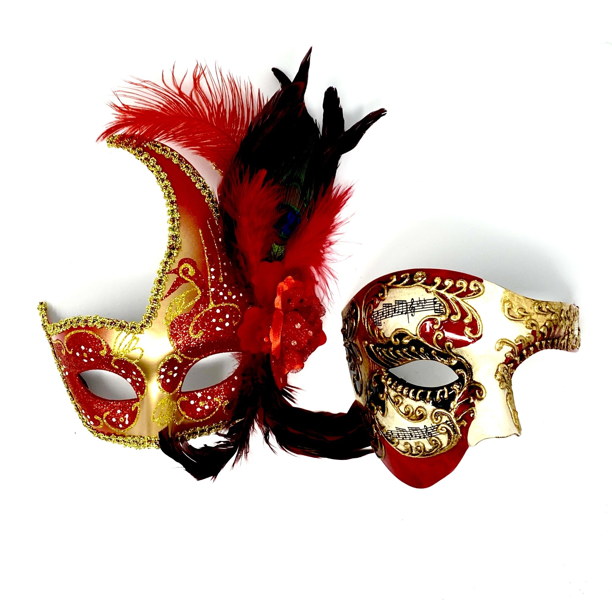 Couples Masquerade Masks, Men Women Venetian Feather Mask For Mardi Gras Cosplay Wedding Graduation Party