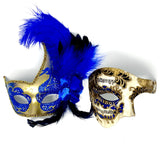 Couples Masquerade Masks, Men Women Venetian Feather Mask For Mardi Gras Cosplay Wedding Graduation Party