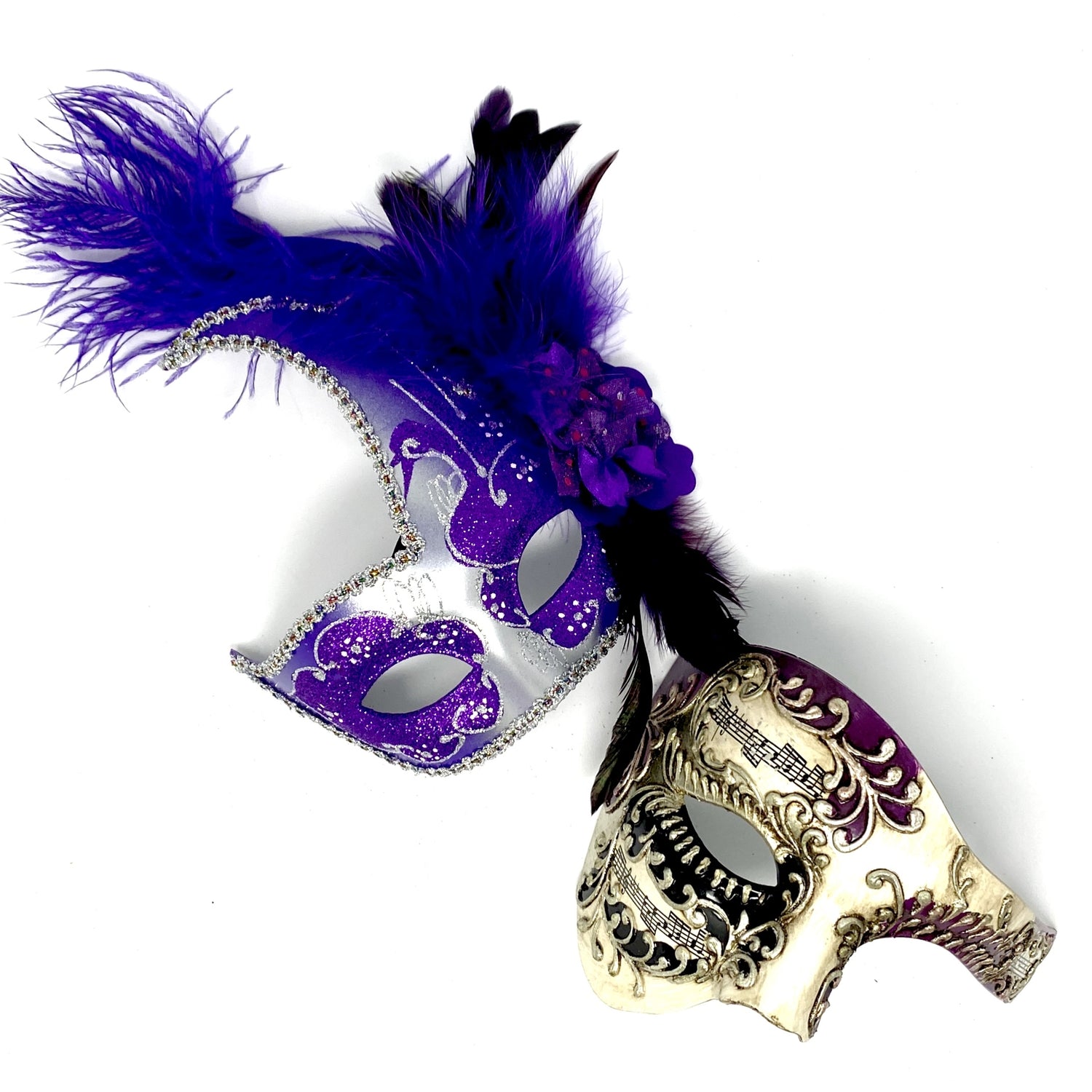 Couples Masquerade Masks, Men Women Venetian Feather Mask For Mardi Gras Cosplay Wedding Graduation Party