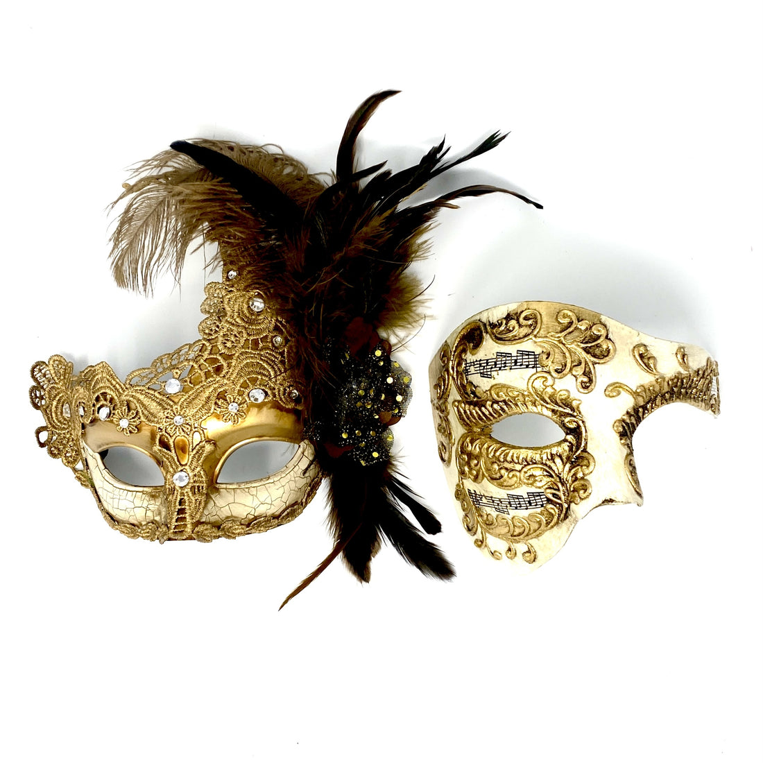 Couples Masquerade Masks, Men Women Venetian Feather Mask For Mardi Gras Cosplay Wedding Graduation Party