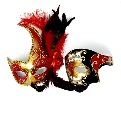 Couples Masquerade Masks, Men Women Venetian Feather Mask For Mardi Gras Cosplay Wedding Graduation Party