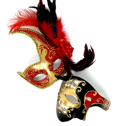 Couples Masquerade Masks, Men Women Venetian Feather Mask For Mardi Gras Cosplay Wedding Graduation Party