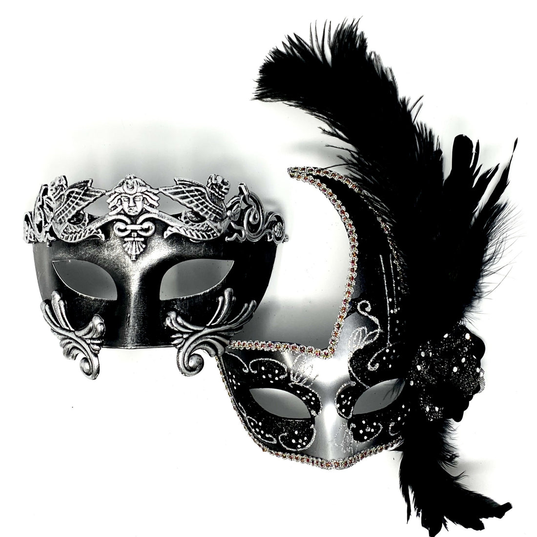 Couples Masquerade Masks, Men Women Venetian Feather Mask For Mardi Gras Cosplay Wedding Graduation Party