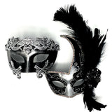 Couples Masquerade Masks, Men Women Venetian Feather Mask For Mardi Gras Cosplay Wedding Graduation Party