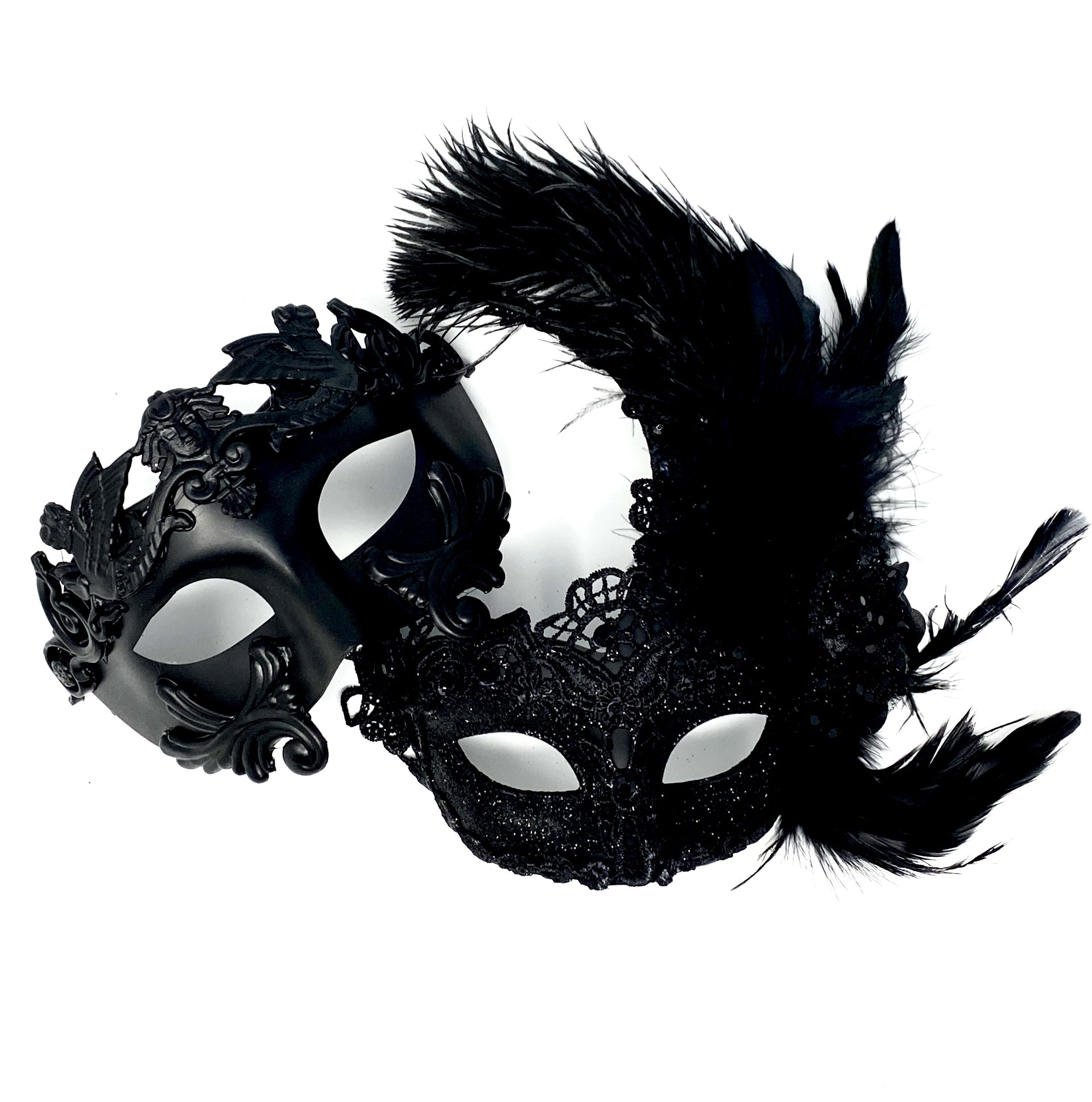 Couples Masquerade Masks, Men Women Venetian Feather Mask For Mardi Gras Cosplay Wedding Graduation Party