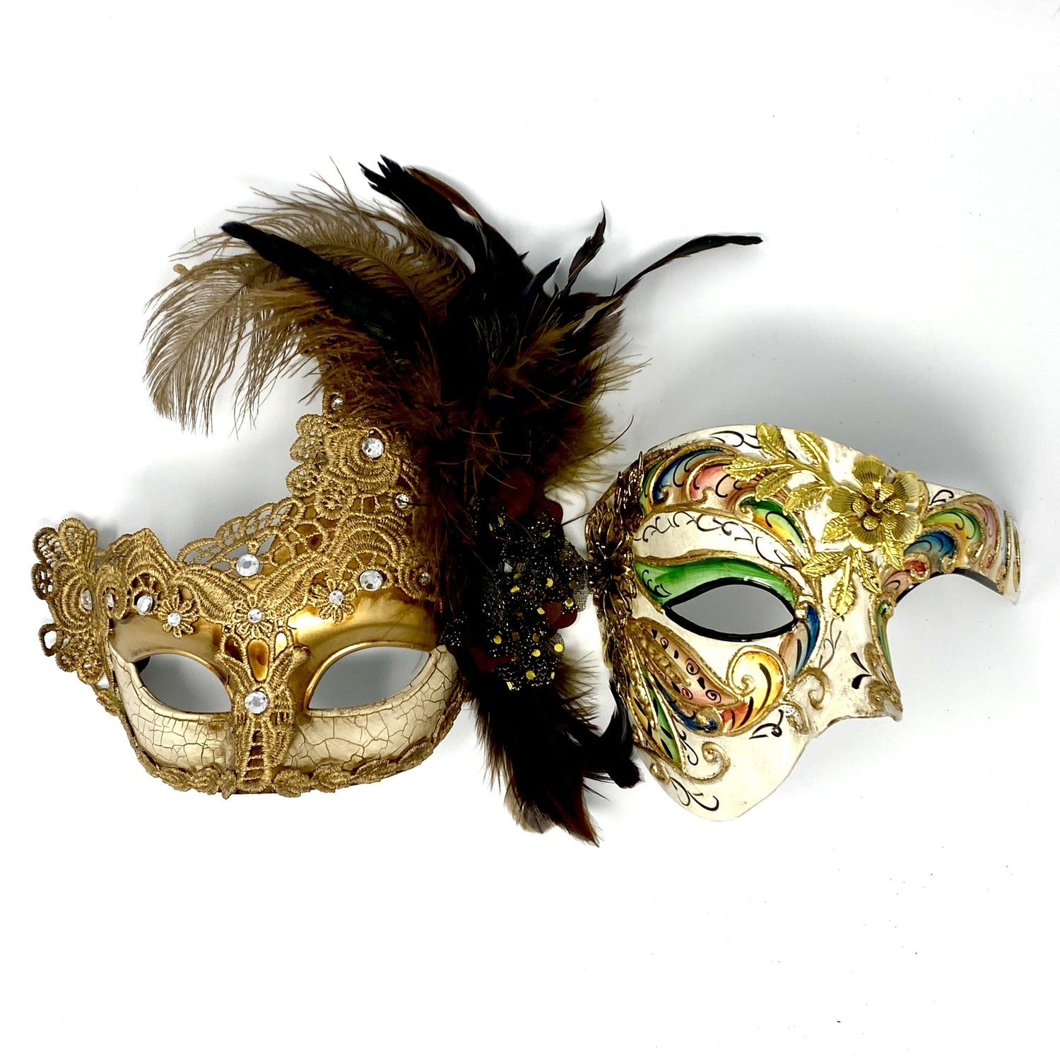 Couples Masquerade Masks, Men Women Venetian Feather Mask For Mardi Gras Cosplay Wedding Graduation Party