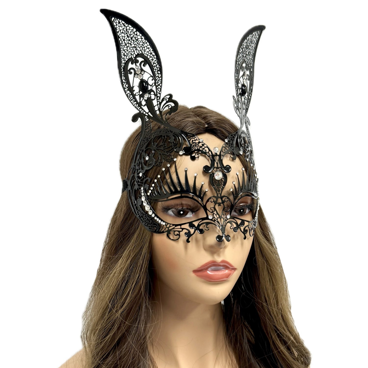 Women Bunny Masquerade Party Ball Face Mask For Halloween - Black