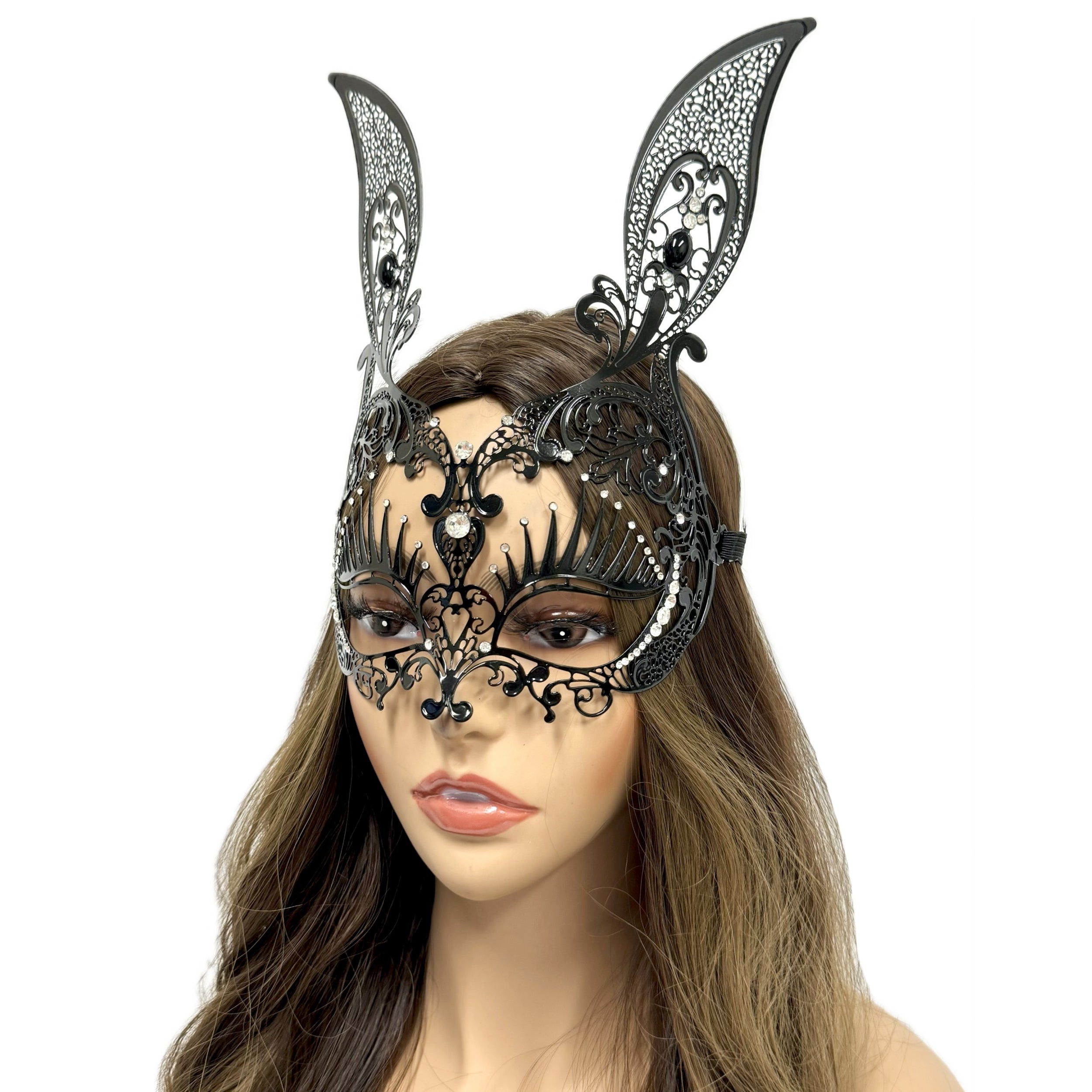 Women Bunny Masquerade Party Ball Face Mask For Halloween - Black