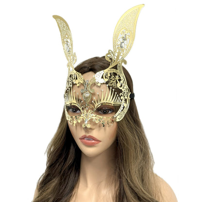 Women Bunny Rabbit Masquerade Party Ball Face Mask For Halloween , Mardi Gras -Gold