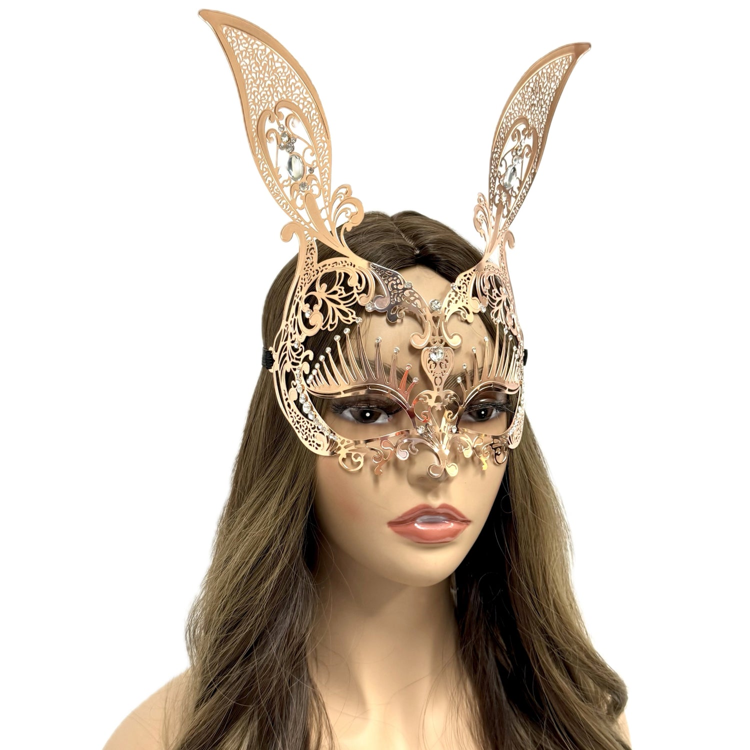Women Bunny Rabbit Masquerade Party Ball Face Mask For Halloween , Mardi Gras -Rose Gold