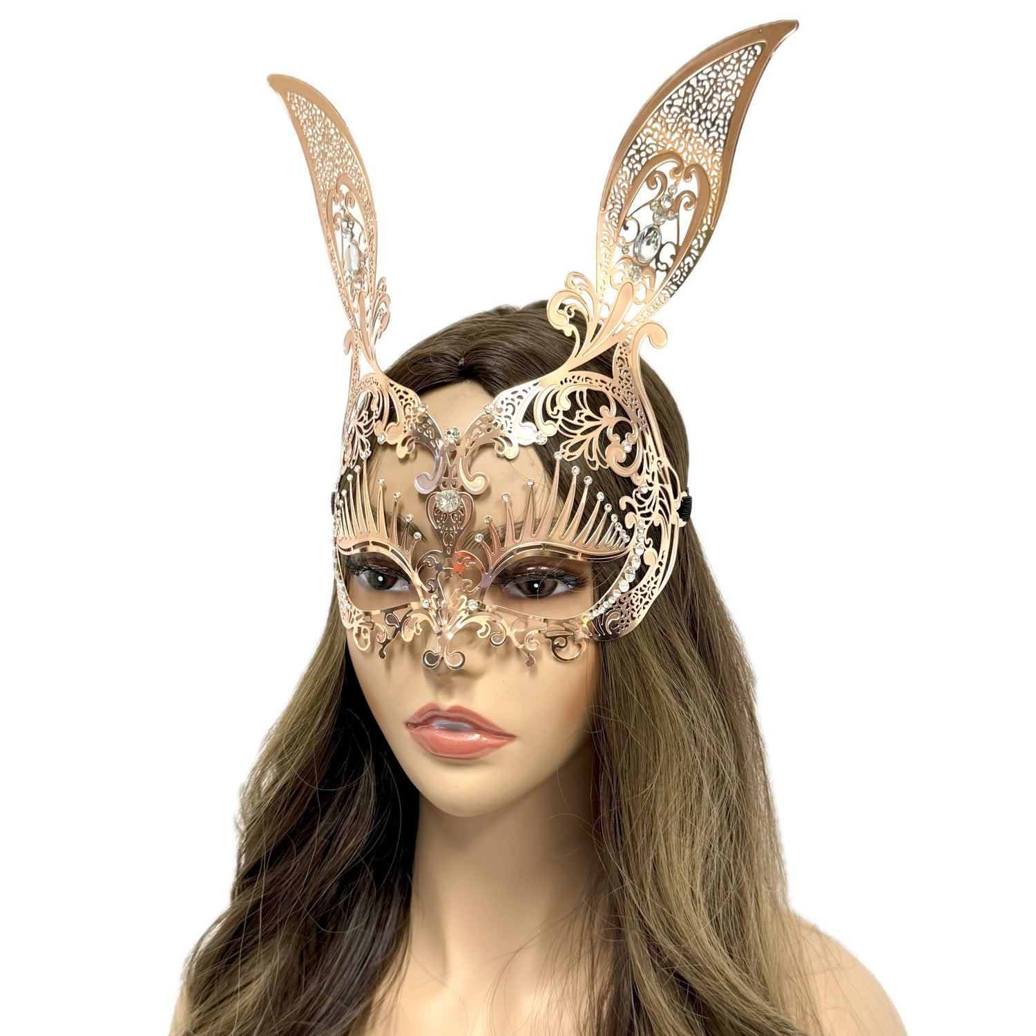 Women Bunny Rabbit Masquerade Party Ball Face Mask For Halloween , Mardi Gras -Rose Gold