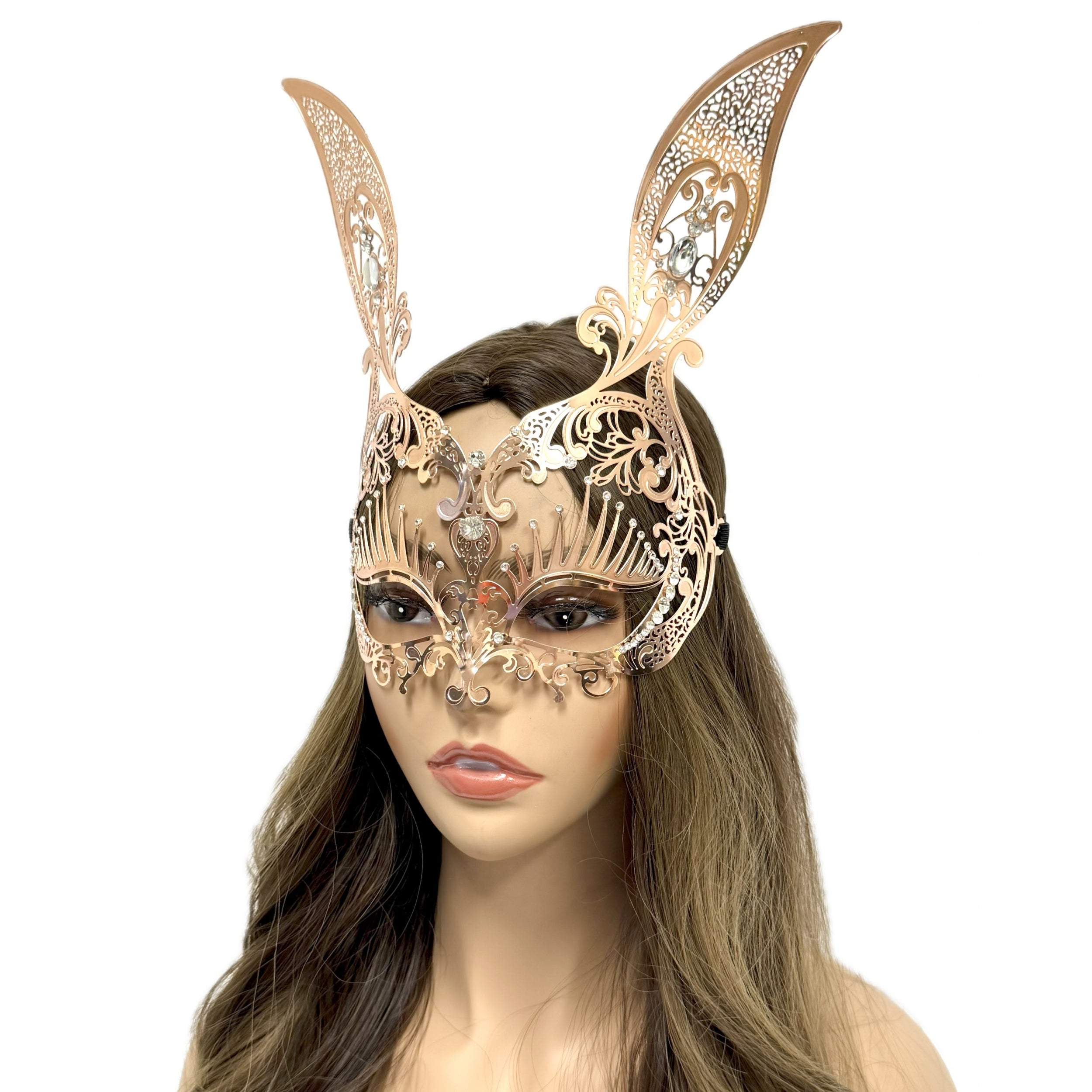 Women Bunny Rabbit Masquerade Party Ball Face Mask For Halloween , Mardi Gras -Rose Gold